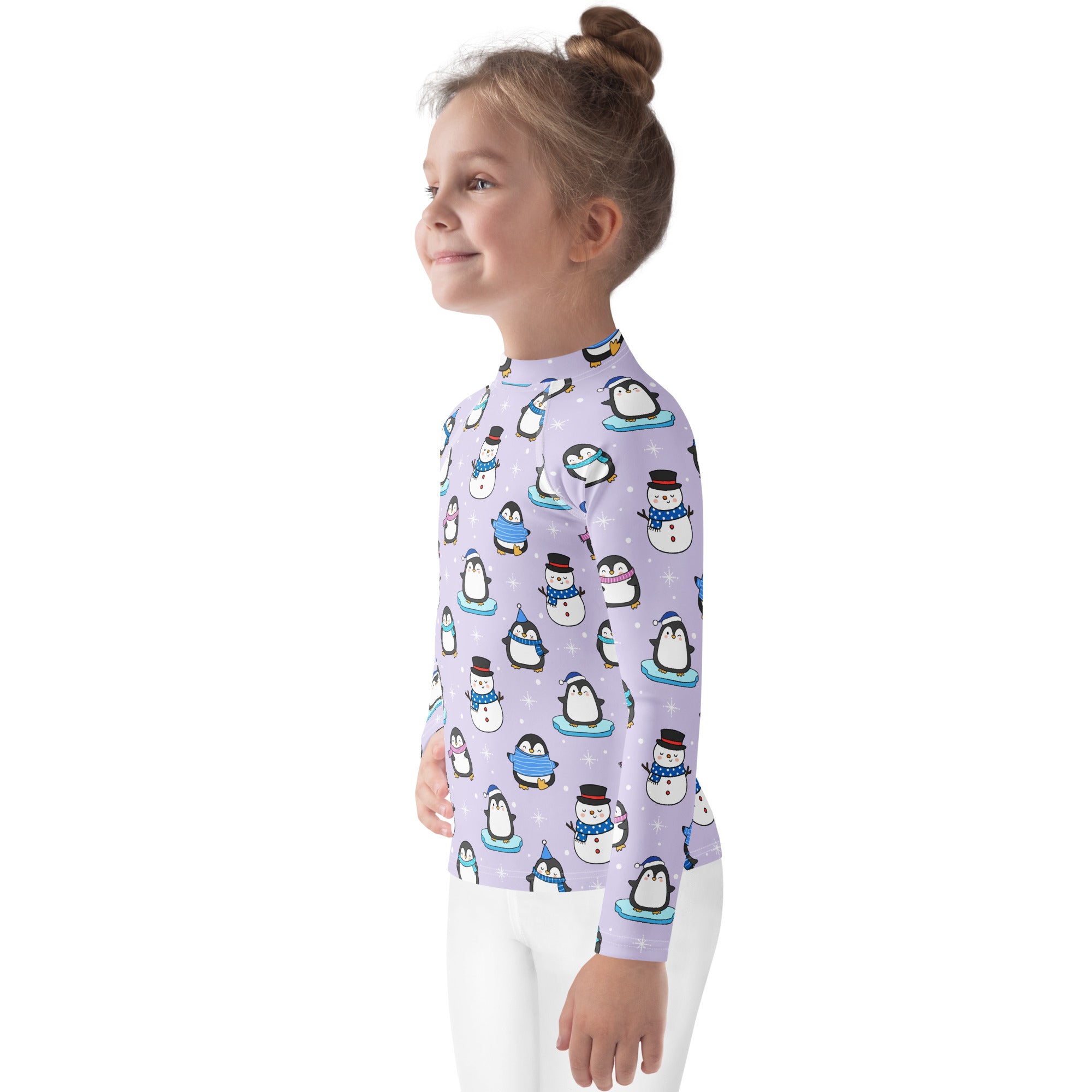 Kids Winter Penguin Long Sleeve Rash Guard Swim Shirt With UPF 50+