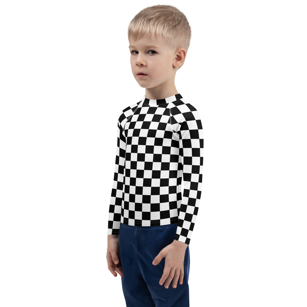 Kids Checkered Long Sleeve Rash Guard Swim Shirt – Buttery Soft, Sun Safe UPF 50+ Protection, Quick Dry & 4-Way Stretch Comfort