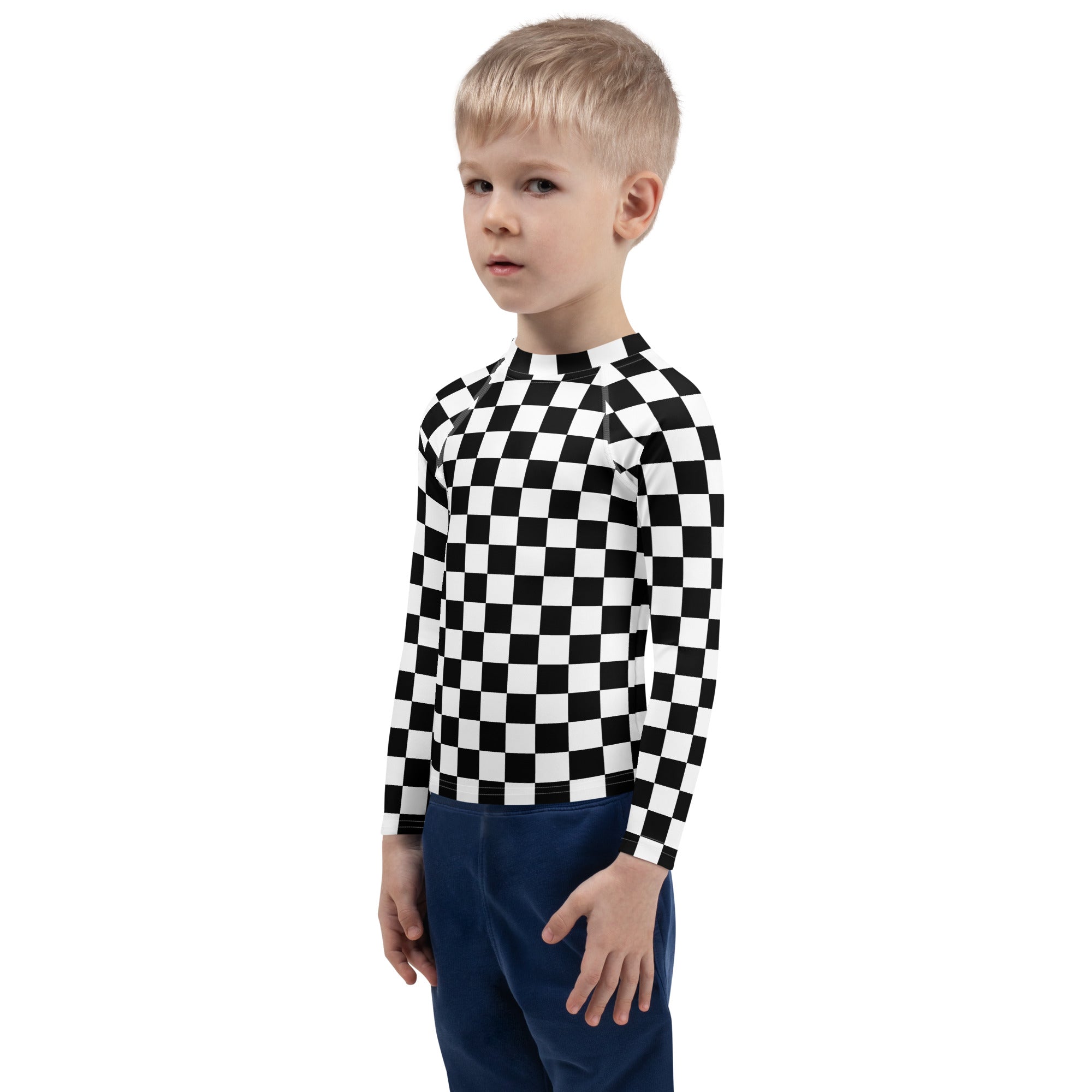 Kids Checkered Long Sleeve Rash Guard Swim Shirt – Buttery Soft, Sun Safe UPF 50+ Protection, Quick Dry & 4-Way Stretch Comfort