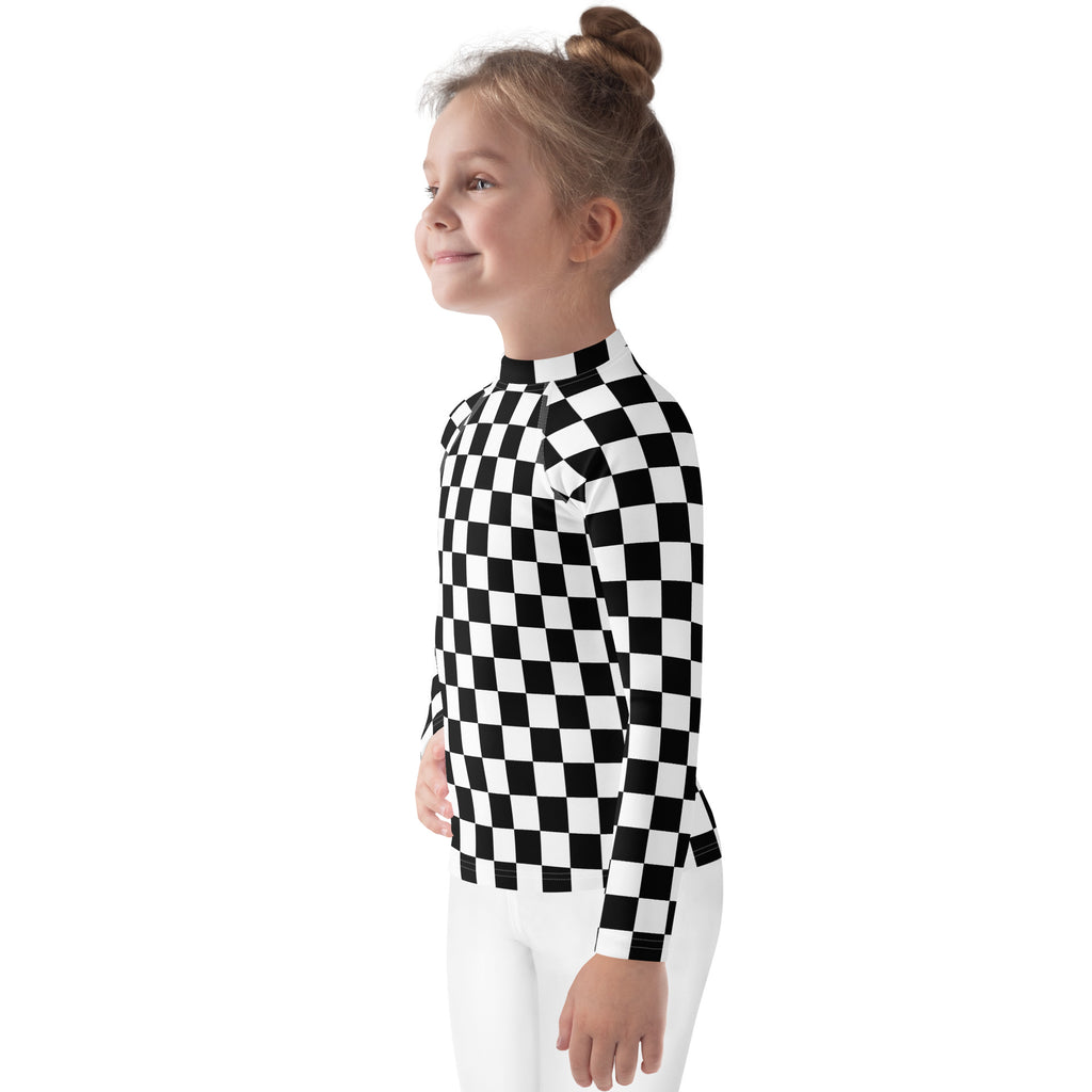 Kids Checkered Long Sleeve Rash Guard Swim Shirt – Buttery Soft, Sun Safe UPF 50+ Protection, Quick Dry & 4-Way Stretch Comfort
