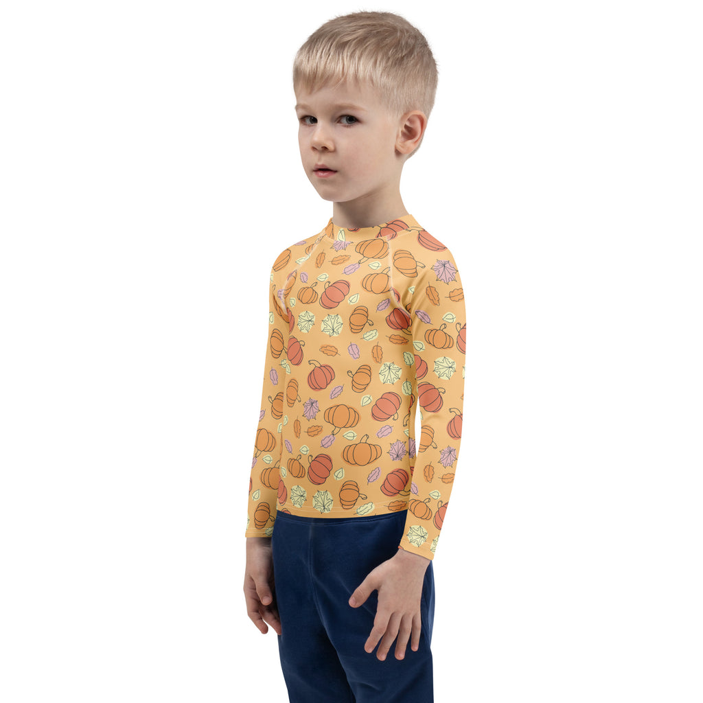 Kids Pumpkin Patch Long Sleeve Rash Guard Swim Shirt – Buttery Soft, Sun Safe UPF 50+ Protection, Quick Dry & 4-Way Stretch Comfort