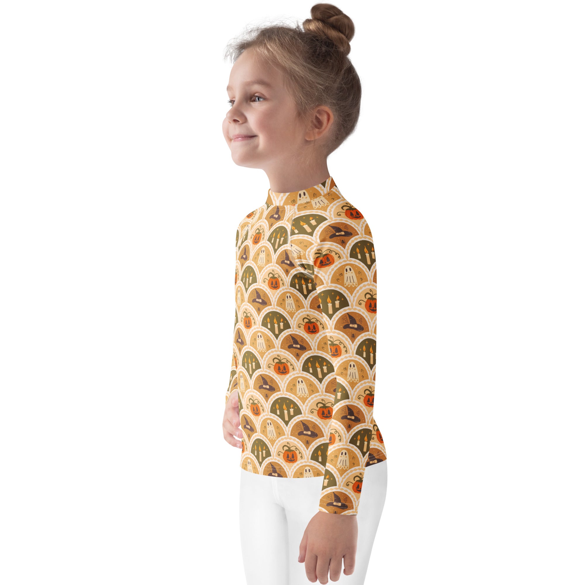 Kids Vintage Halloween Long Sleeve Rash Guard Swim Shirt – Buttery Soft, Sun Safe UPF 50+ Protection, Quick Dry & 4-Way Stretch Comfort