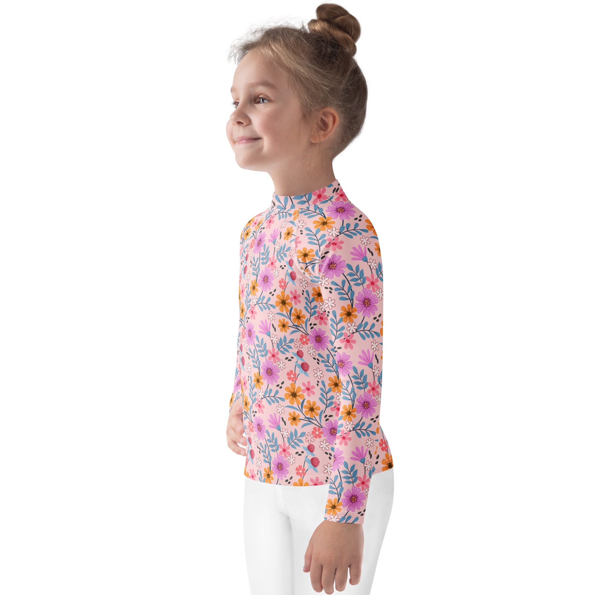 Girls Pink Floral Long Sleeve Rash Guard Swim Shirt – Buttery Soft, Sun Safe UPF 50+ Protection, Quick Dry & 4-Way Stretch Comfort