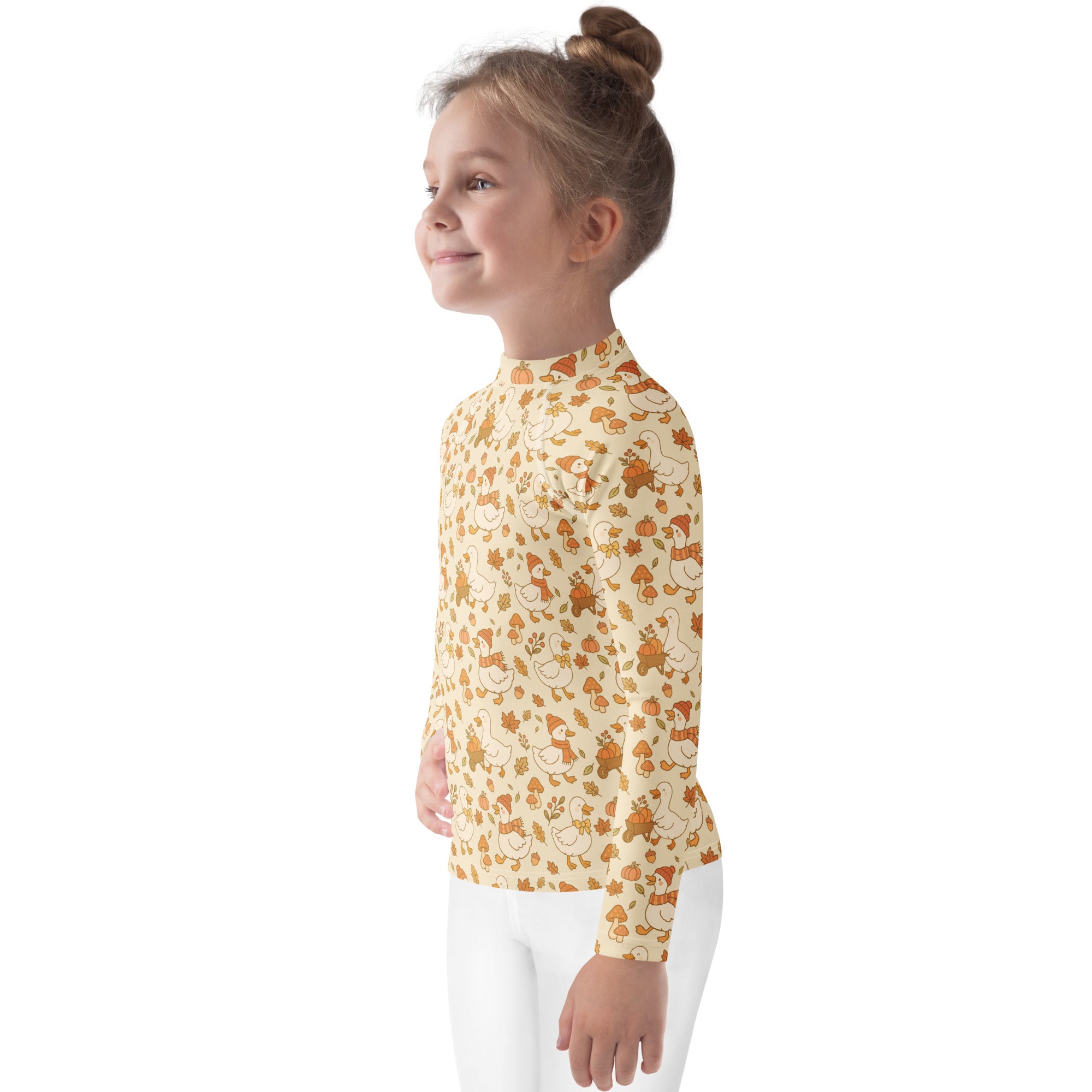 Kids Autumn Ducks Long Sleeve Rash Guard Swim Shirt – Buttery Soft, Sun Safe UPF 50+ Protection, Quick Dry & 4-Way Stretch Comfort