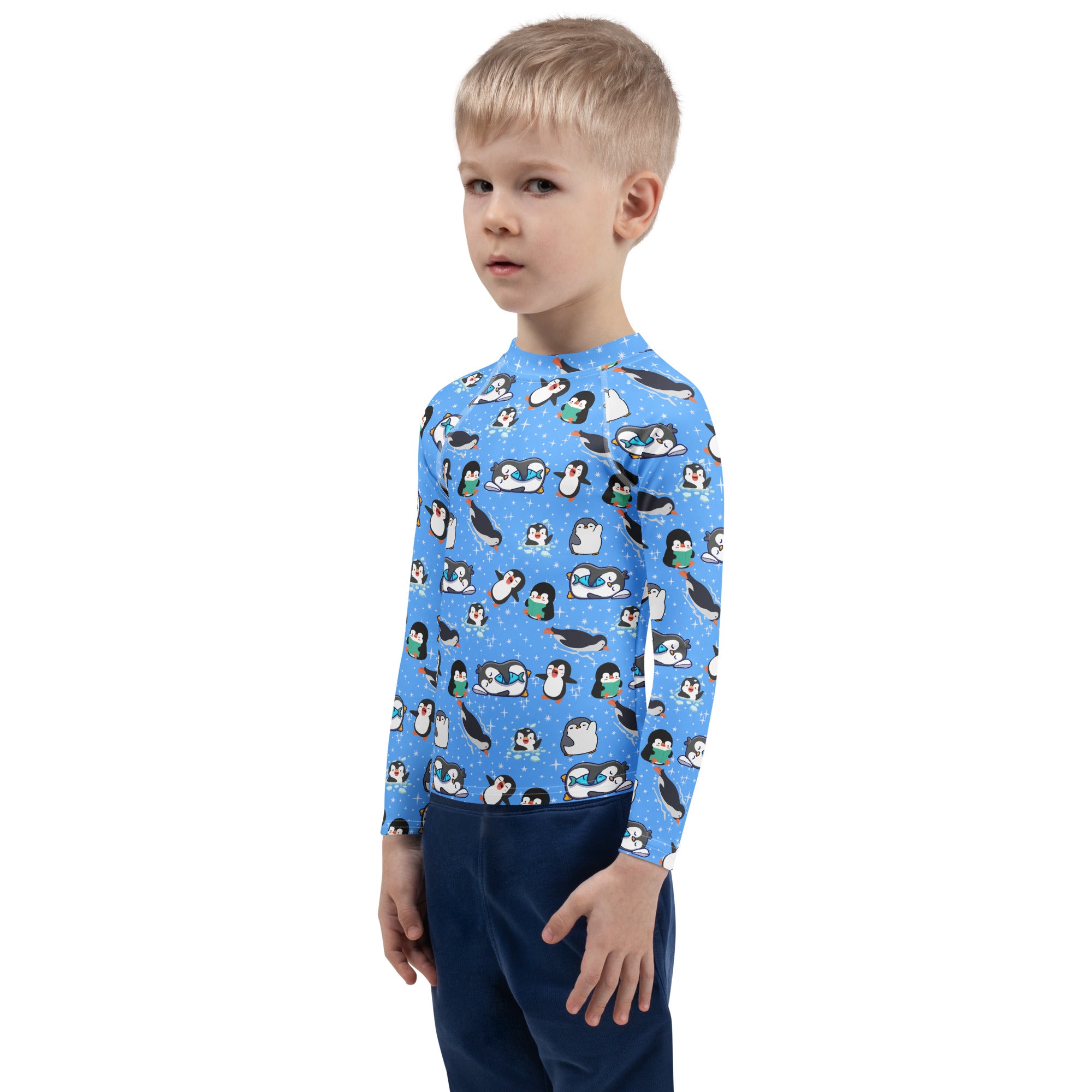 Kids Peguin Long Sleeve Rash Guard Swim Shirt – Buttery Soft, Sun Safe UPF 50+ Protection, Quick Dry & 4-Way Stretch Comfort