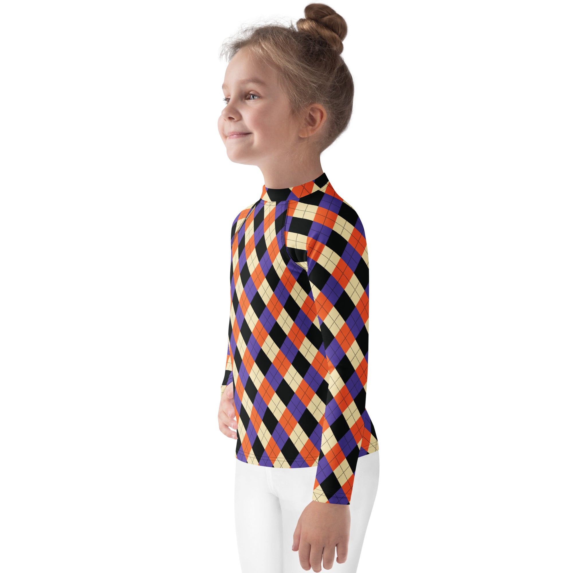 Kids Halloween Argyle Long Sleeve Rash Guard Swim Shirt – Buttery Soft, Sun Safe UPF 50+ Protection, Quick Dry & 4-Way Stretch Comfort