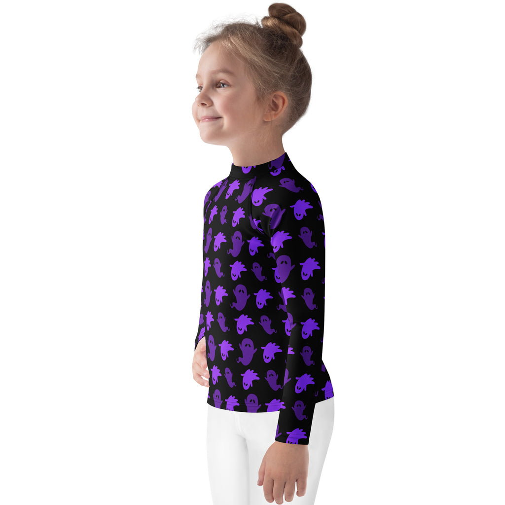 Girls Purple Ghost Long Sleeve Rash Guard Swim Shirt – Buttery Soft, Sun Safe UPF 50+ Protection, Quick Dry & 4-Way Stretch Comfort