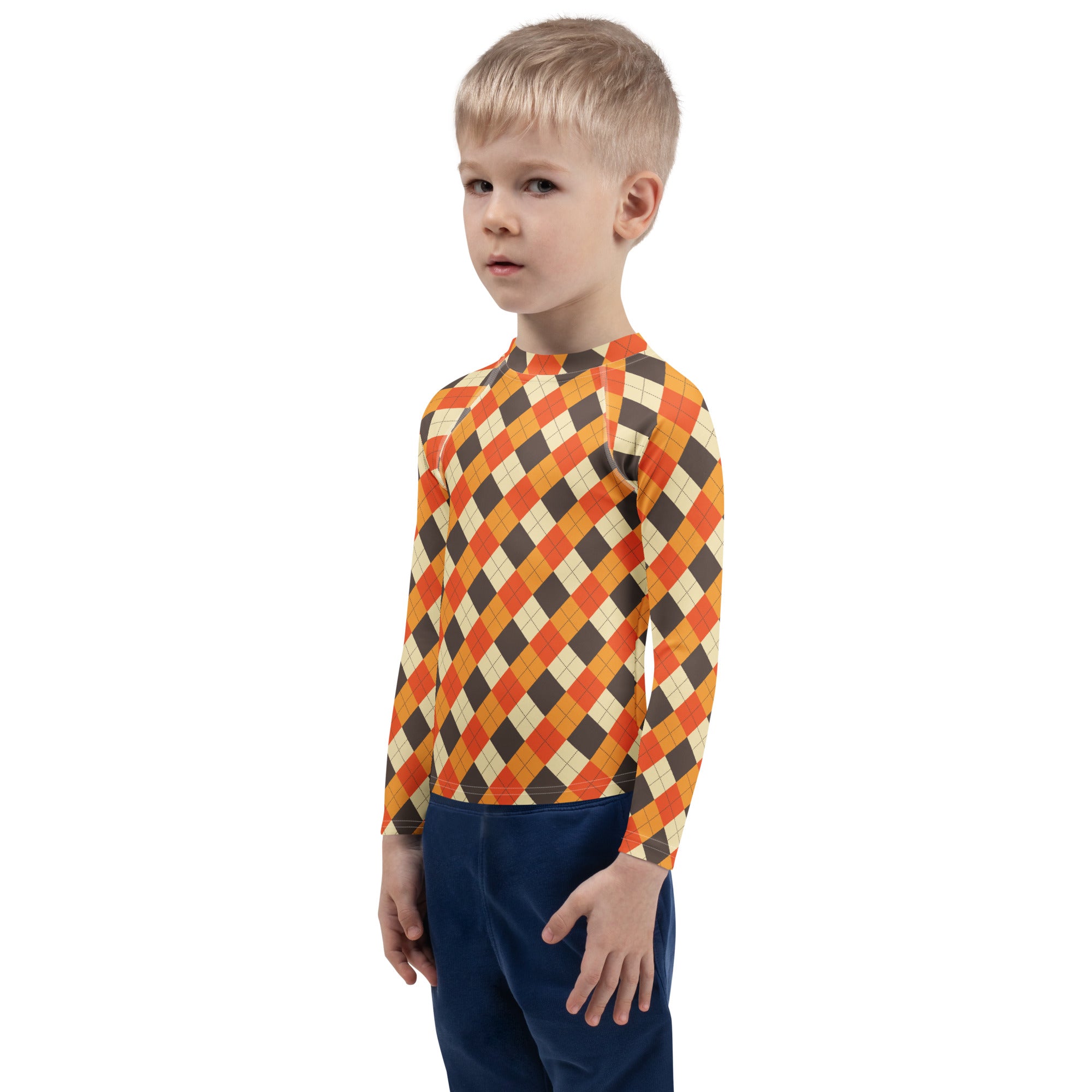 Kids Autumn Argyle Long Sleeve Rash Guard Swim Shirt – Buttery Soft, Sun Safe UPF 50+ Protection, Quick Dry & 4-Way Stretch Comfort