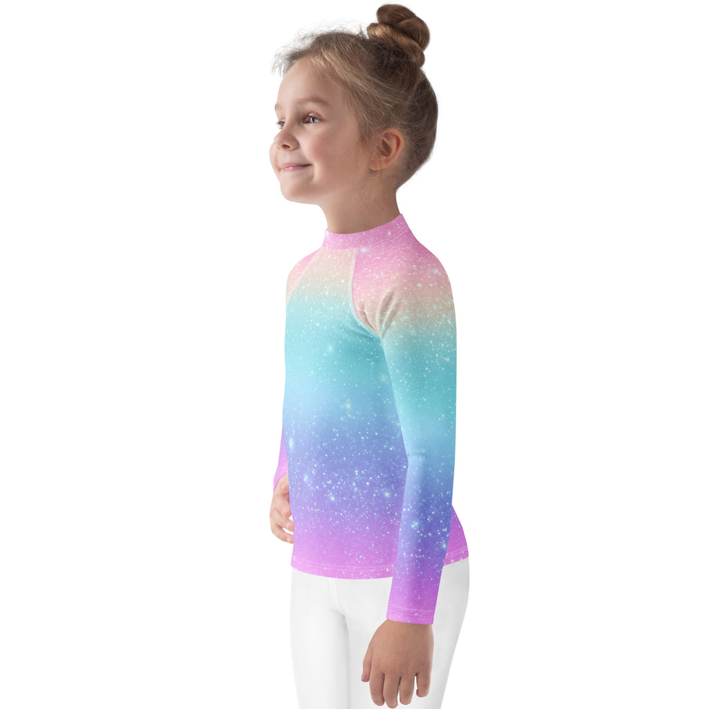 Girls Faux Sparkle Effect Long Sleeve Rash Guard Swim Shirt – Buttery Soft, Sun Safe UPF 50+ Protection, Quick Dry & 4-Way Stretch Comfort