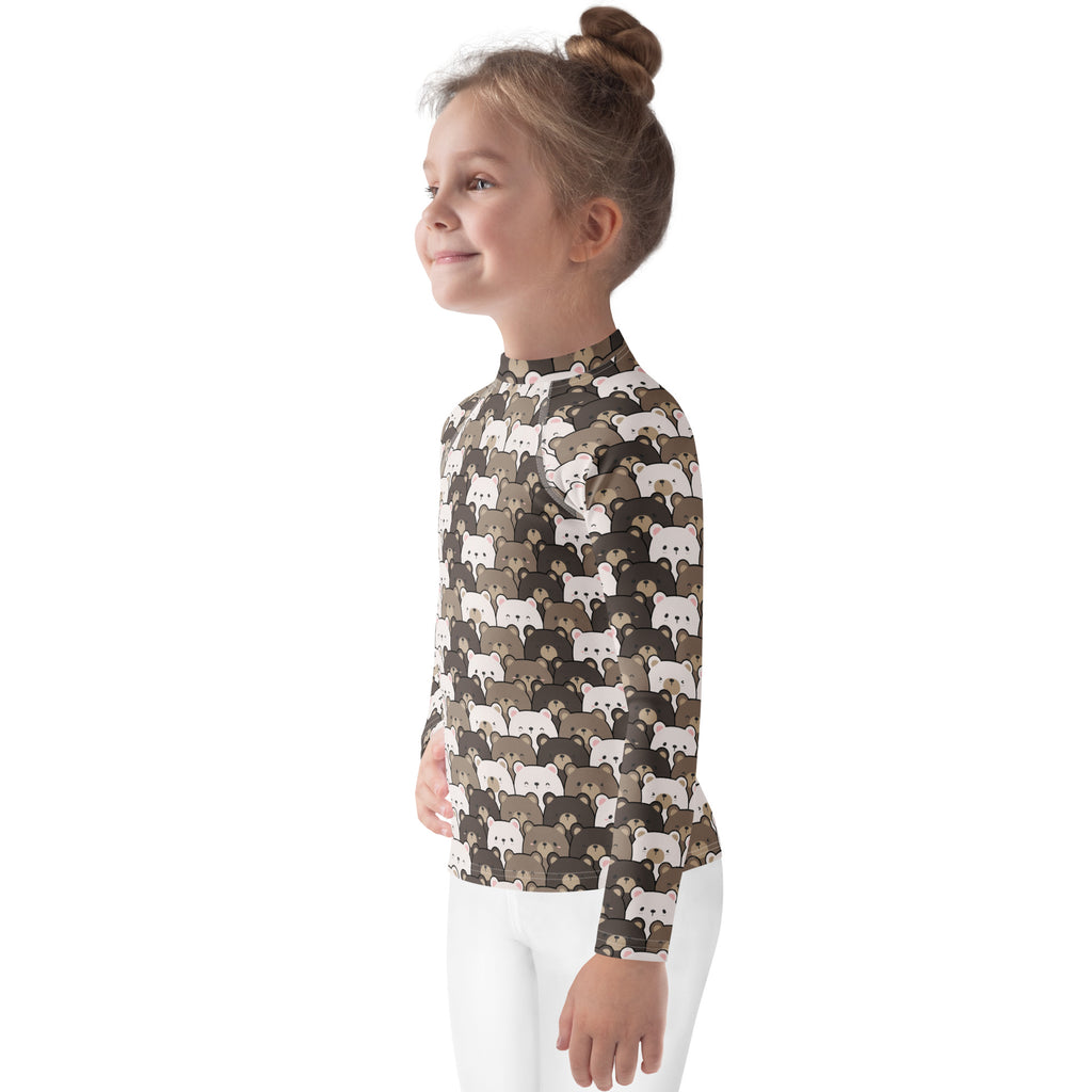 Kids Bear Face Long Sleeve Rash Guard Swim Shirt – Buttery Soft, Sun Safe UPF 50+ Protection, Quick Dry & 4-Way Stretch Comfort