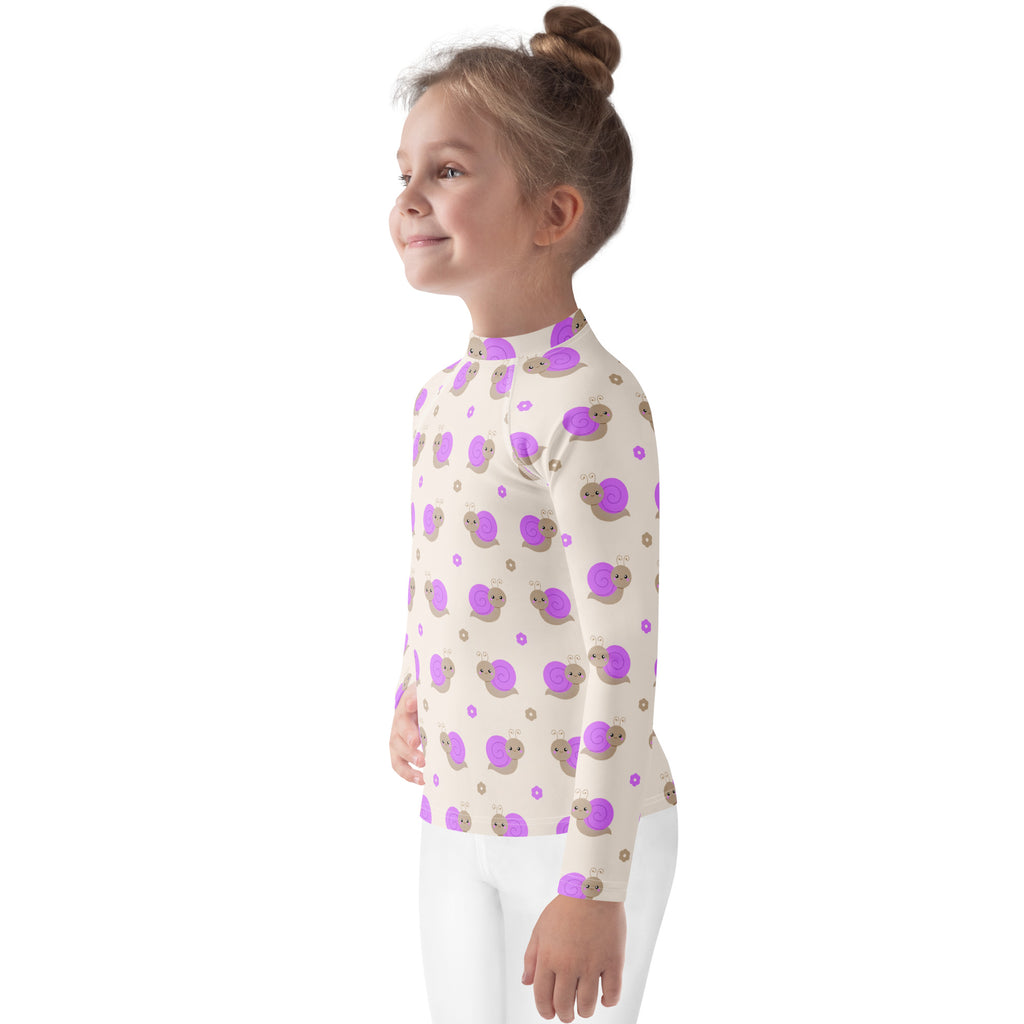 Girls Purple Snails Long Sleeve Rash Guard Swim Shirt – Buttery Soft, Sun Safe UPF 50+ Protection, Quick Dry & 4-Way Stretch Comfort
