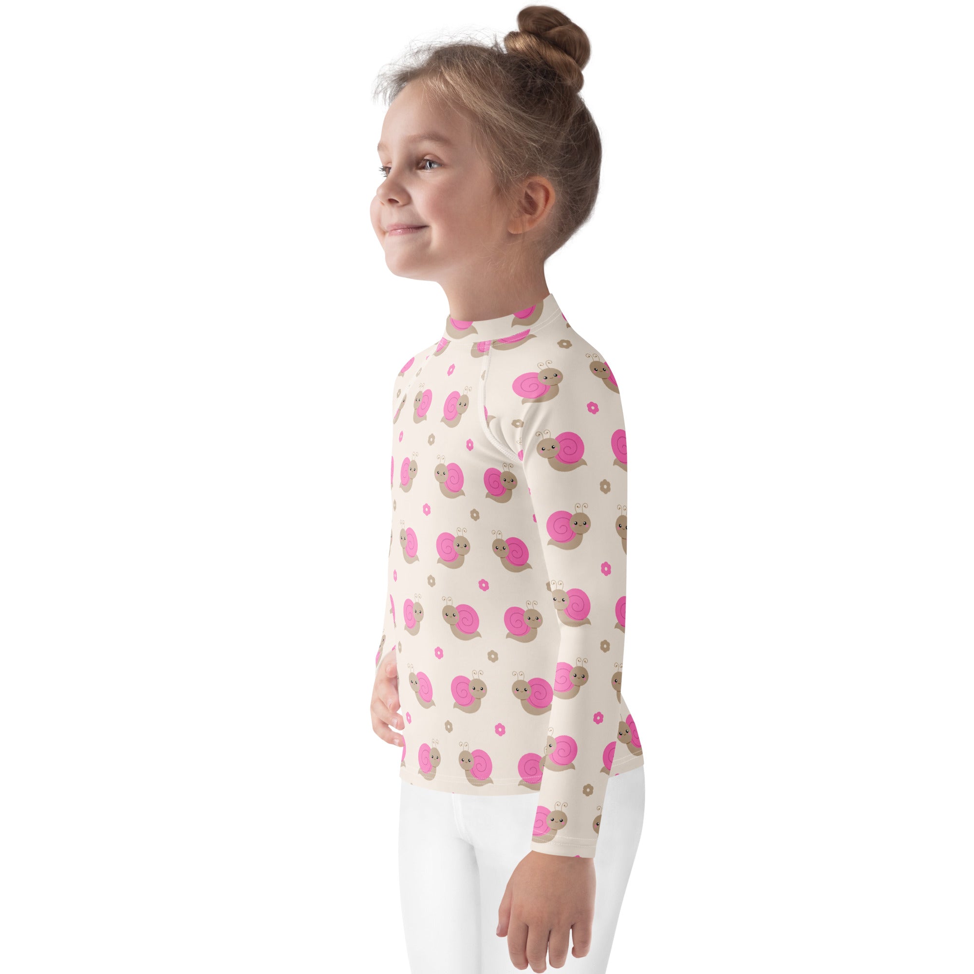Girls Pink Snails Long Sleeve Rash Guard Swim Shirt – Buttery Soft, Sun Safe UPF 50+ Protection, Quick Dry & 4-Way Stretch Comfort