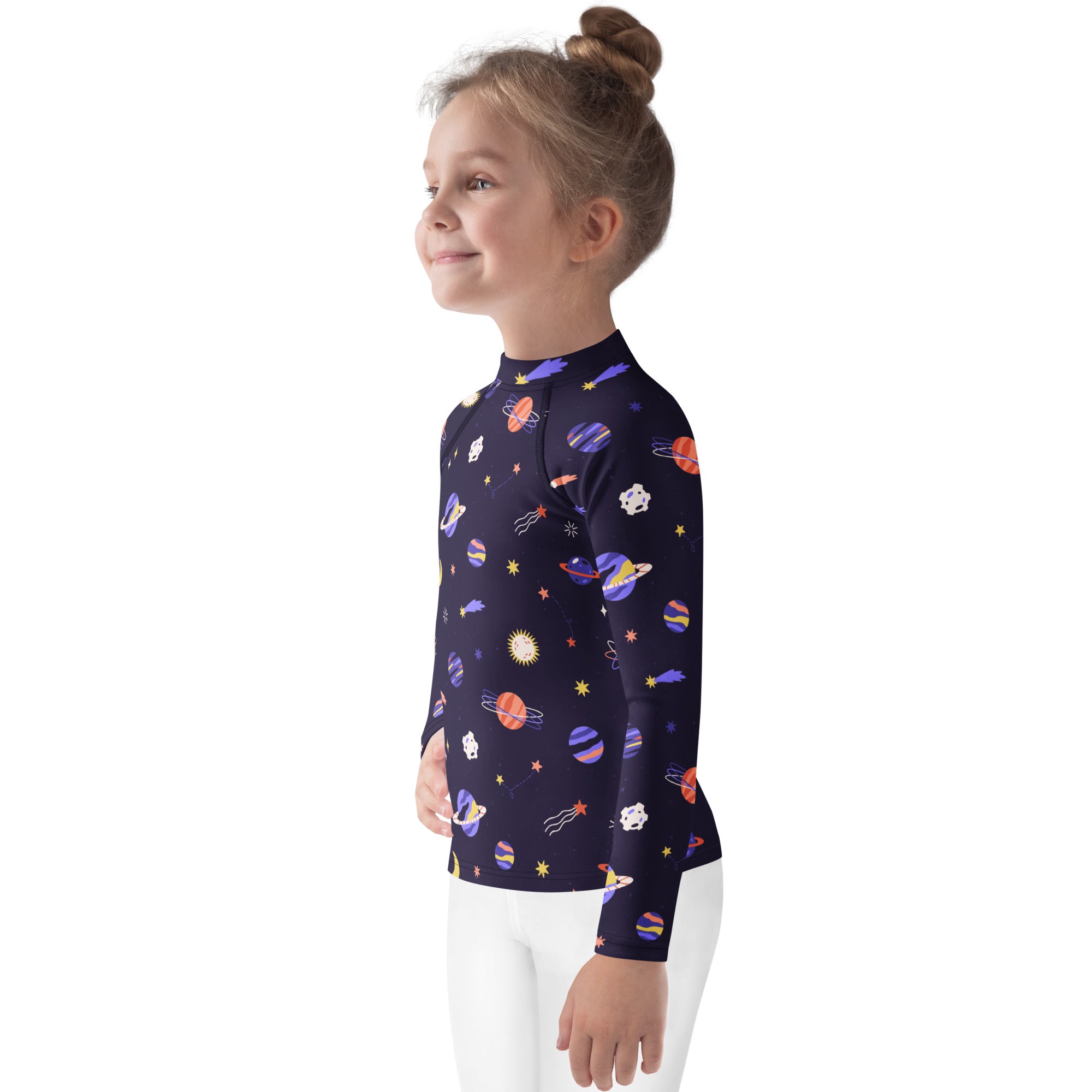 Girls Purple Galaxy Space Long Sleeve Rash Guard Swim Shirt – Buttery Soft, Sun Safe UPF 50+ Protection, Quick Dry & 4-Way Stretch Comfort