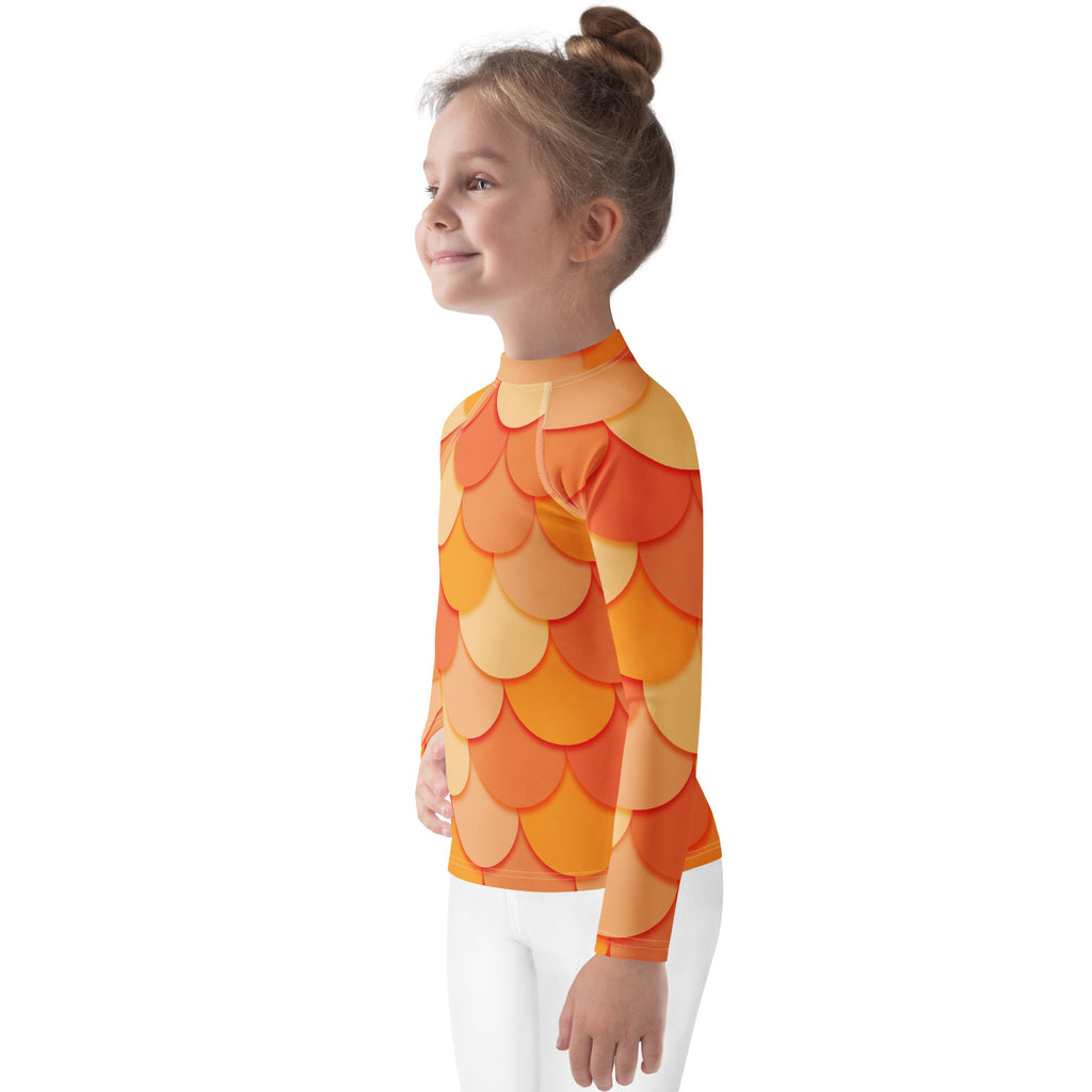 Girls Orange Mermaid Long Sleeve Rash Guard Swim Shirt – Buttery Soft, Sun Safe UPF 50+ Protection, Quick Dry & 4-Way Stretch Comfort