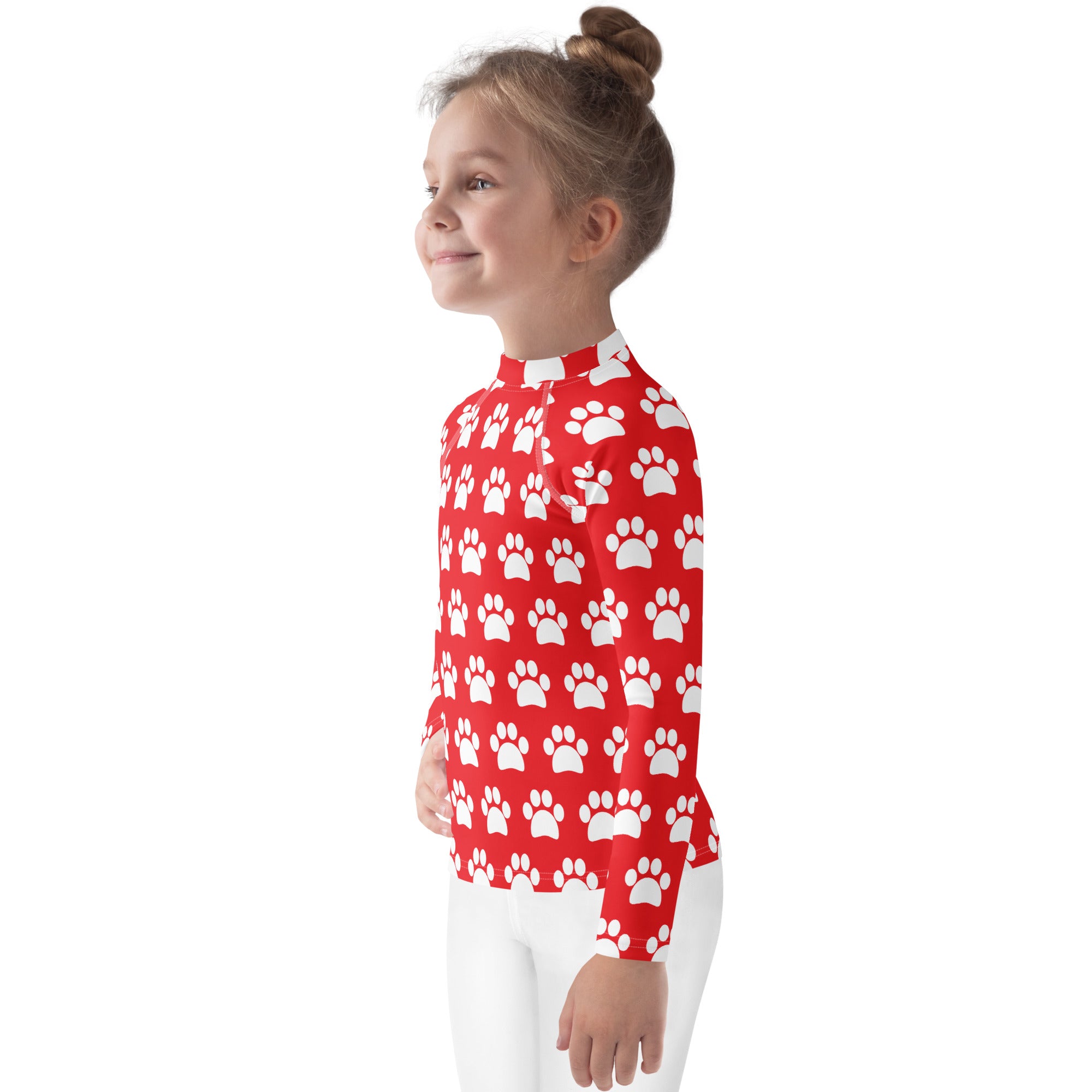 Kids Red Paw Print Long Sleeve Rash Guard Swim Shirt – Buttery Soft, Sun Safe UPF 50+ Protection, Quick Dry & 4-Way Stretch Comfort