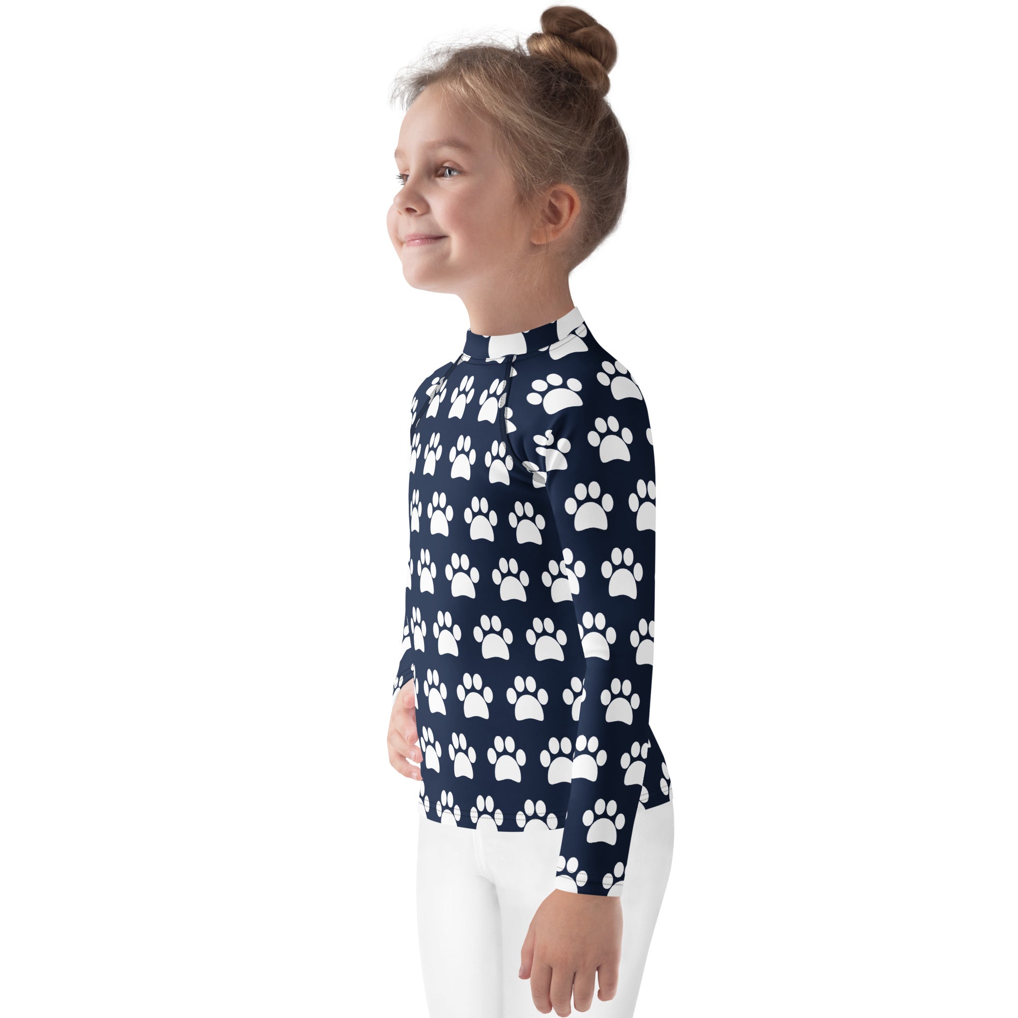 Kids Navy Blue Paw Print Long Sleeve Rash Guard Swim Shirt – Buttery Soft, Sun Safe UPF 50+ Protection, Quick Dry & 4-Way Stretch Comfort