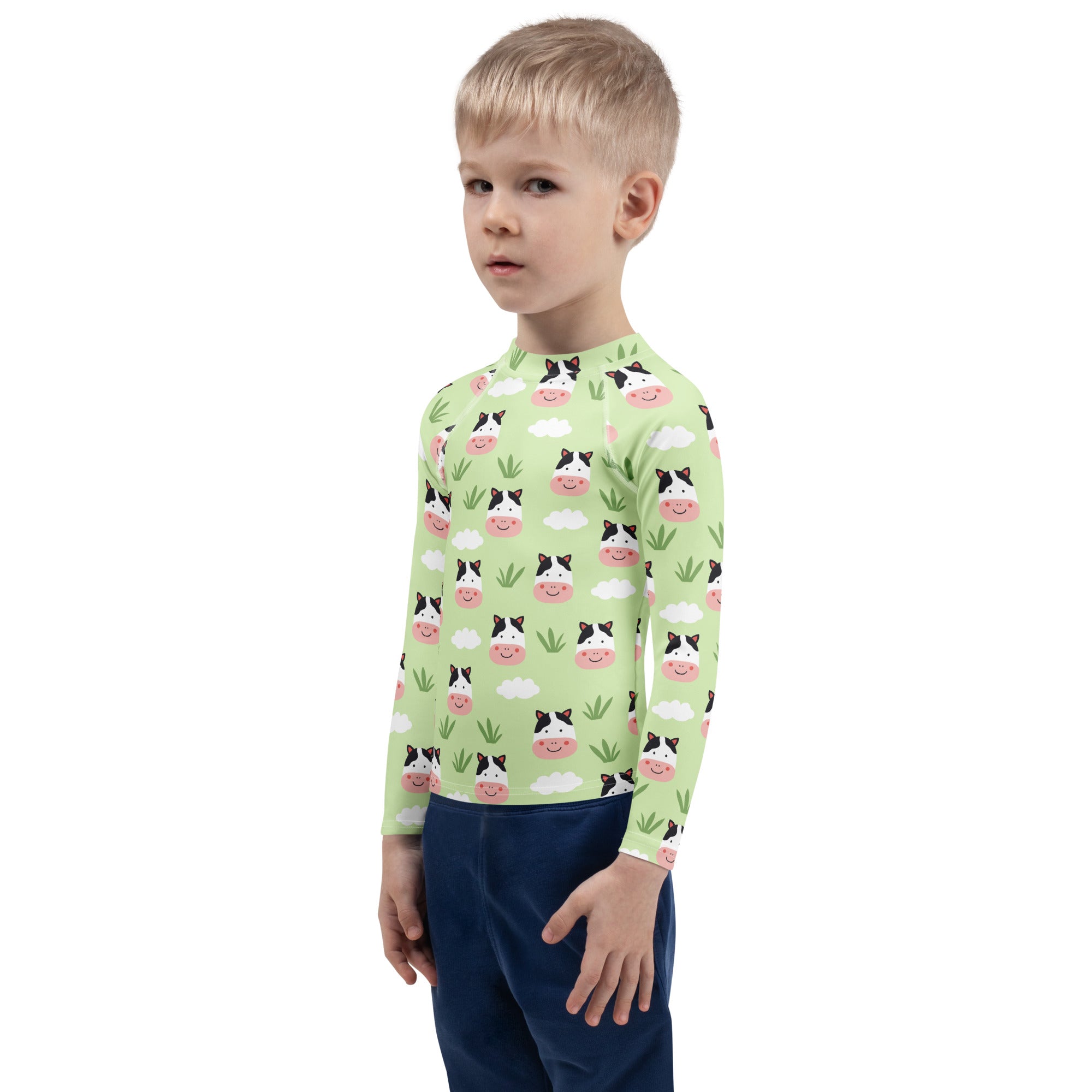 Kids Cute Farm Cow Long Sleeve Rash Guard Swim Shirt – Buttery Soft, Sun Safe UPF 50+ Protection, Quick Dry & 4-Way Stretch Comfort