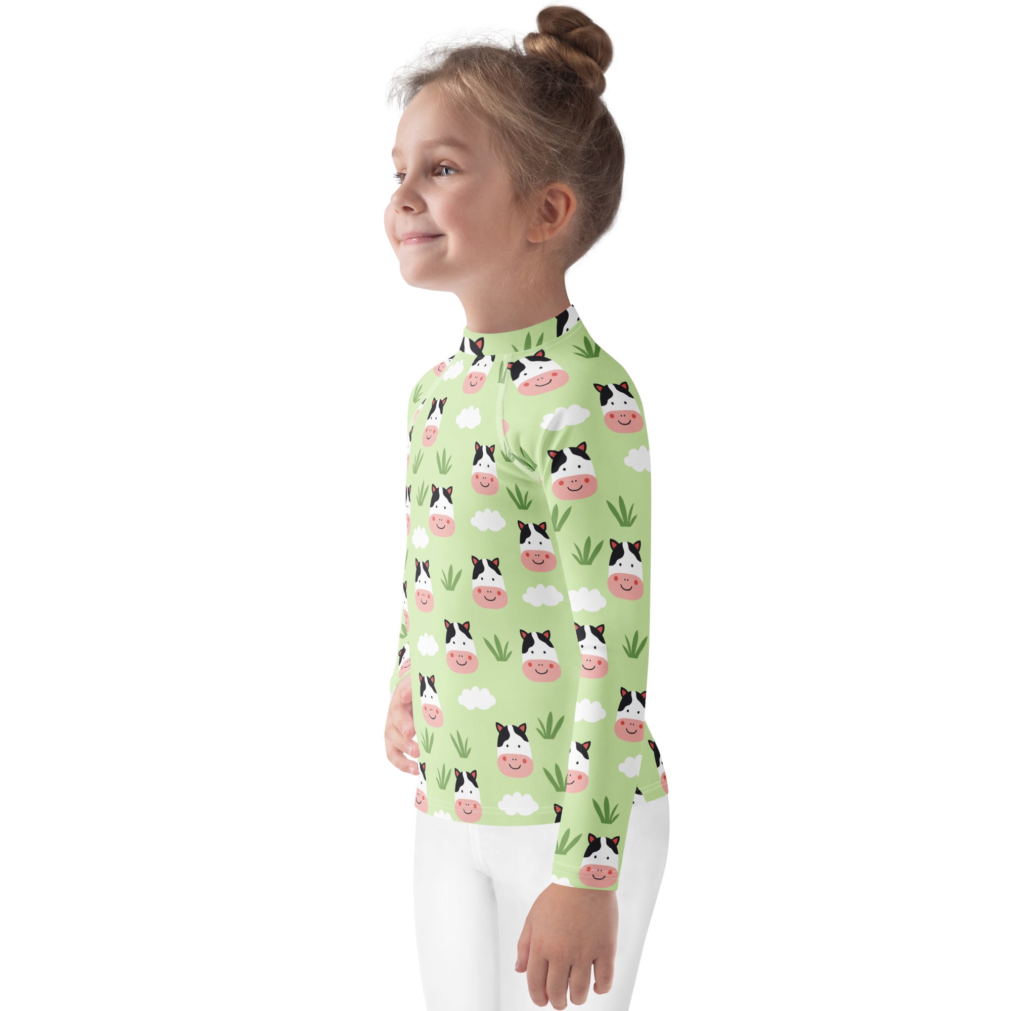 Kids Cute Farm Cow Long Sleeve Rash Guard Swim Shirt – Buttery Soft, Sun Safe UPF 50+ Protection, Quick Dry & 4-Way Stretch Comfort
