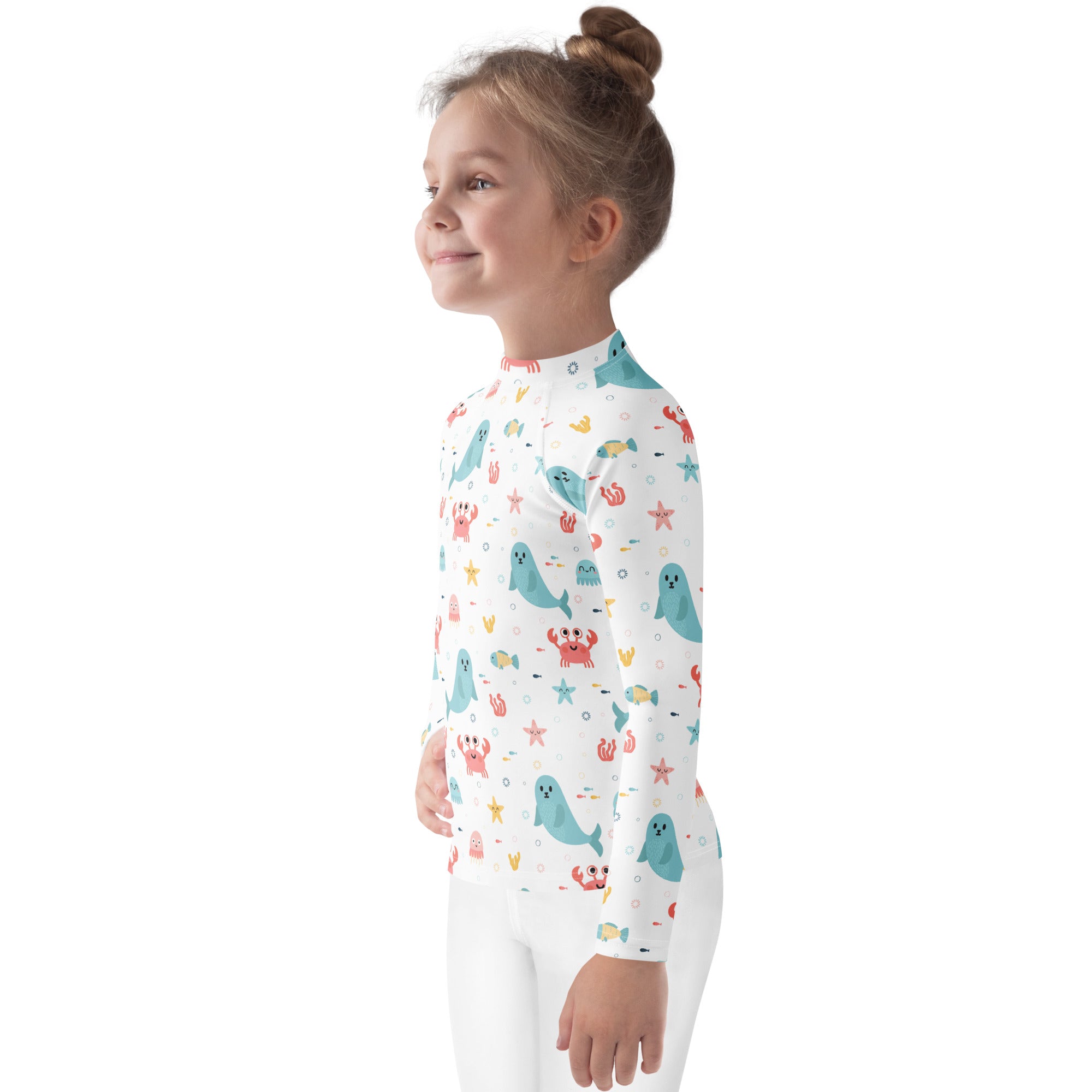 Kids Cute Ocean Animals Long Sleeve Rash Guard Swim Shirt – Buttery Soft, Sun Safe UPF 50+ Protection, Quick Dry & 4-Way Stretch Comfort