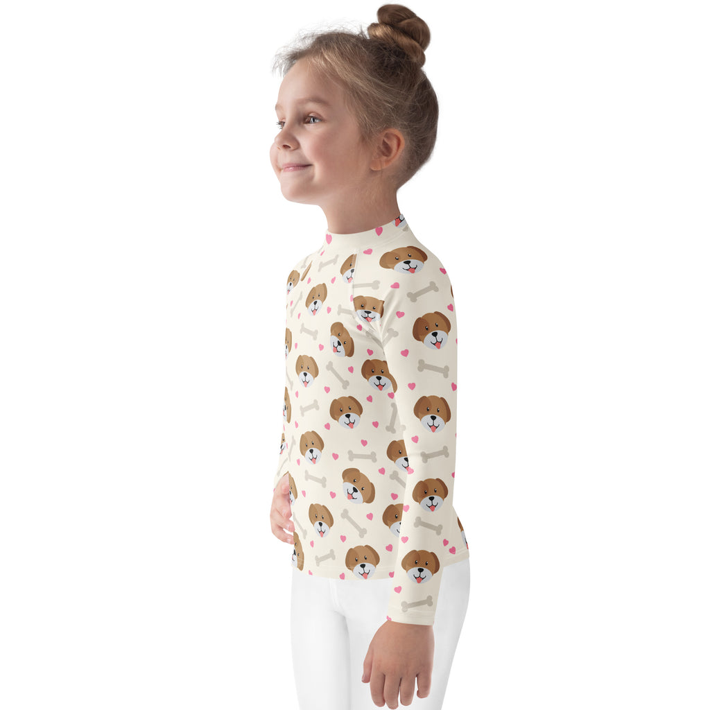 Kids Cute Puppy Long Sleeve Rash Guard Swim Shirt – Buttery Soft, Sun Safe UPF 50+ Protection, Quick Dry & 4-Way Stretch Comfort