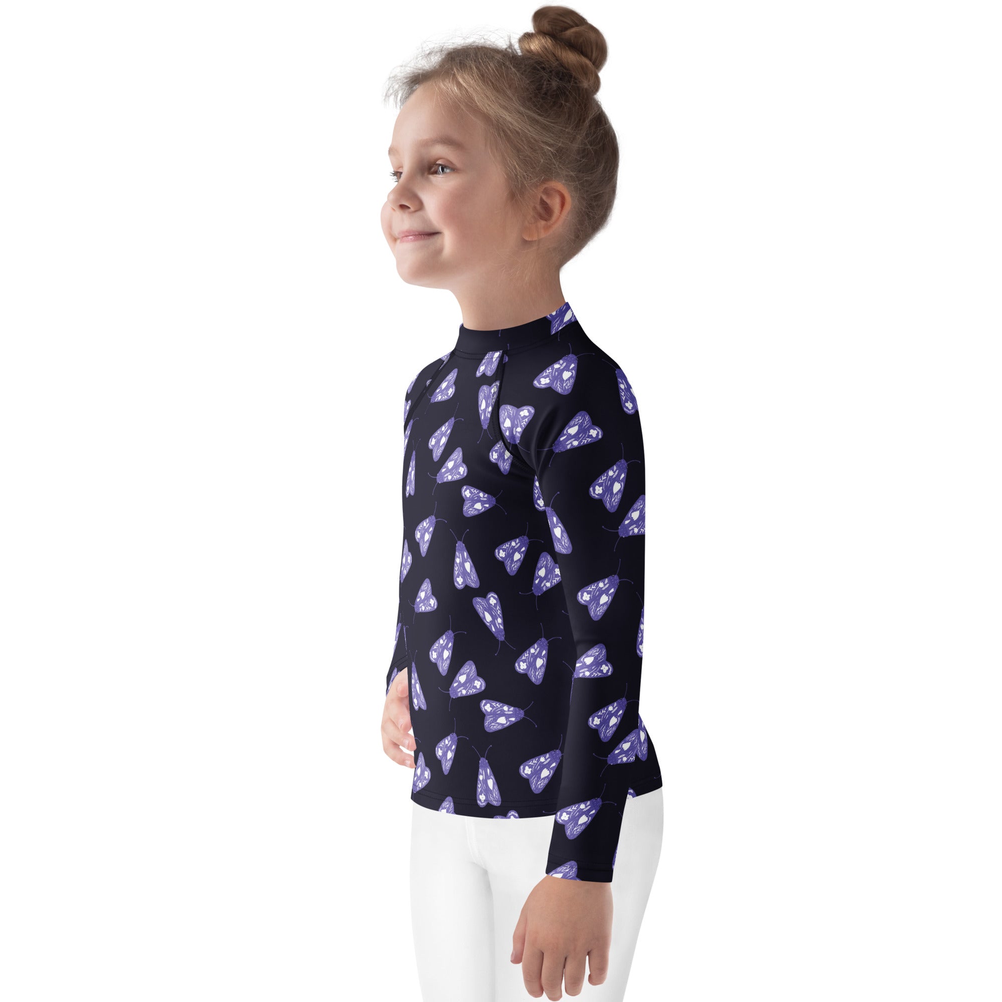 Girls Purple Moth Long Sleeve Rash Guard Swim Shirt – Buttery Soft, Sun Safe UPF 50+ Protection, Quick Dry & 4-Way Stretch Comfort