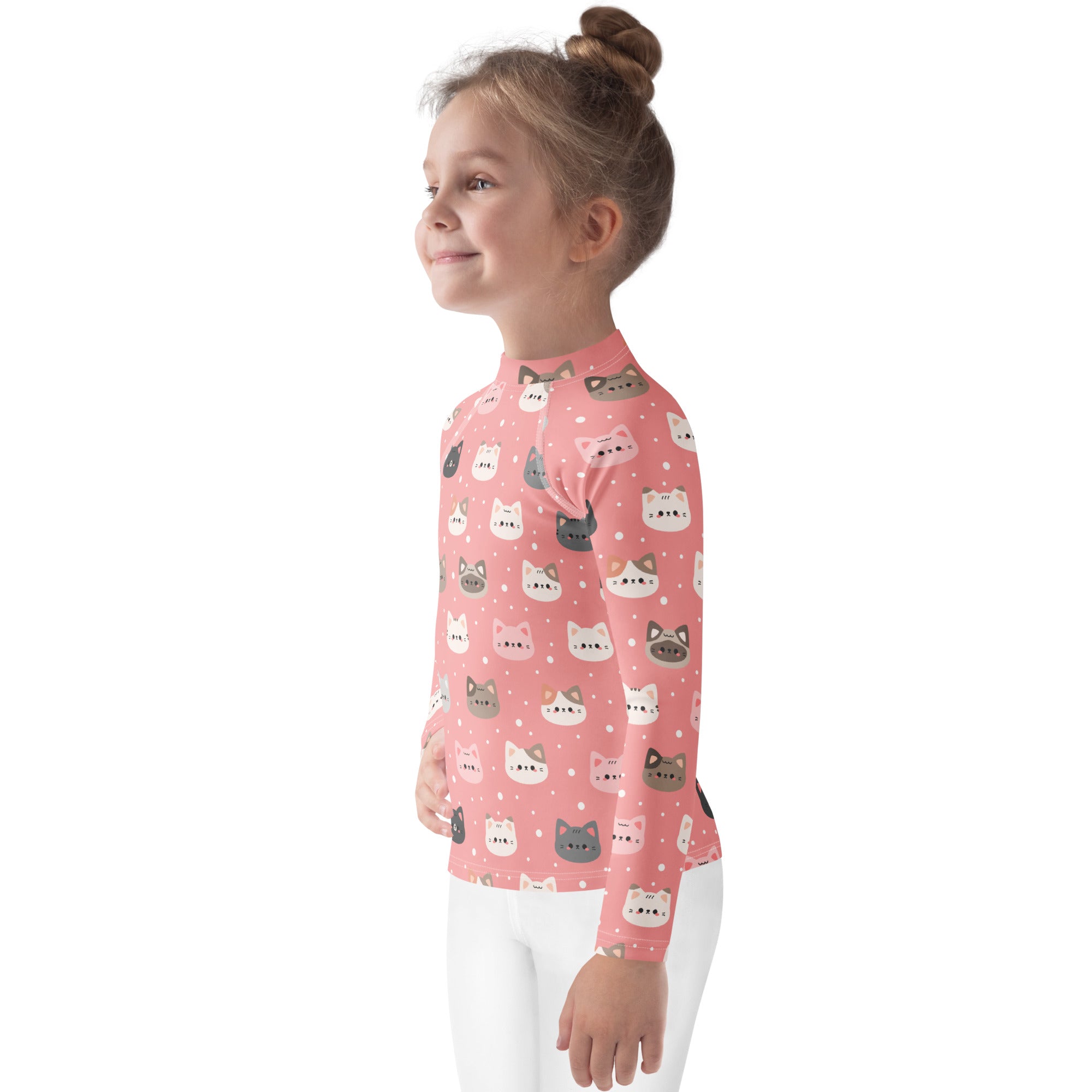 Girls Pink Cat Long Sleeve Rash Guard Swim Shirt – Buttery Soft, Sun Safe UPF 50+ Protection, Quick Dry & 4-Way Stretch Comfort