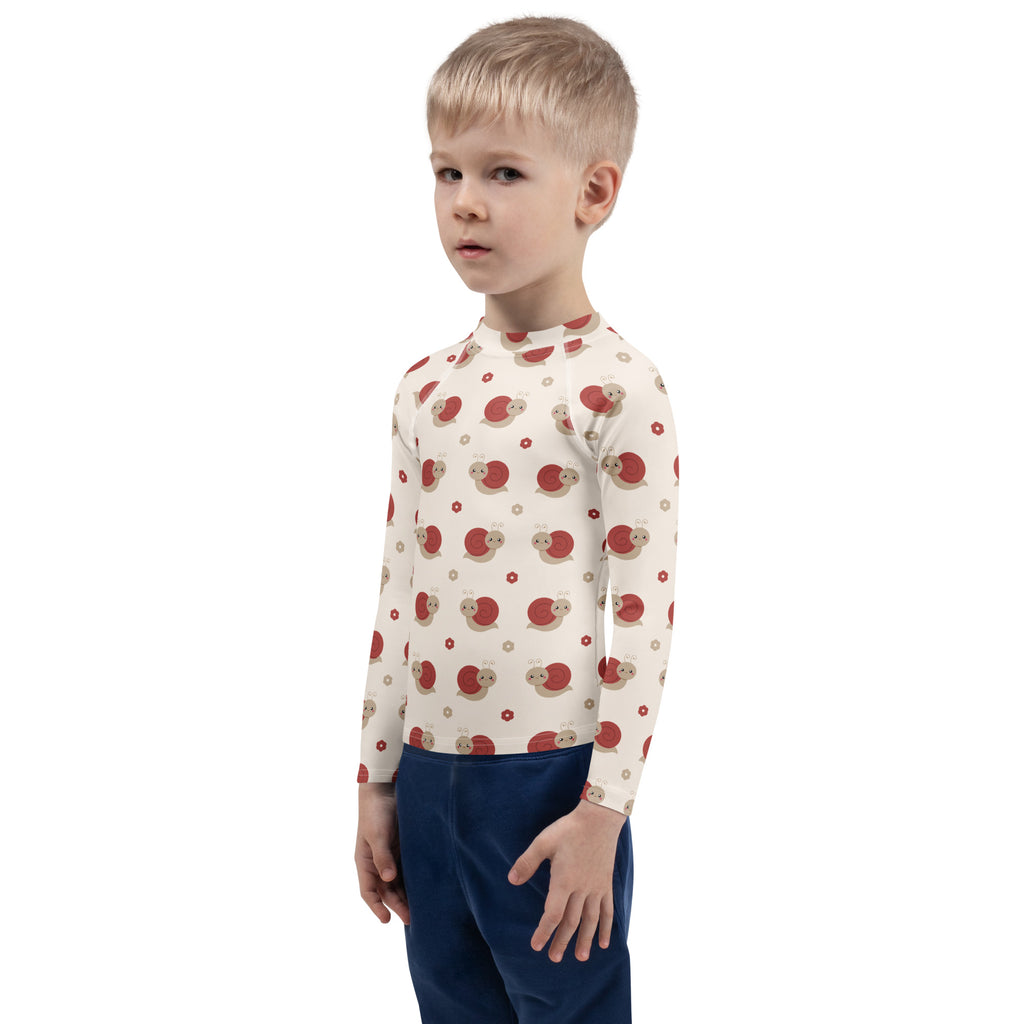 Kids Red Snail Long Sleeve Rash Guard Swim Shirt – Buttery Soft, Sun Safe UPF 50+ Protection, Quick Dry & 4-Way Stretch Comfort