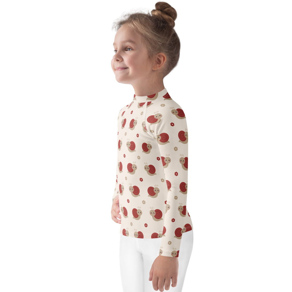 Kids Red Snail Long Sleeve Rash Guard Swim Shirt – Buttery Soft, Sun Safe UPF 50+ Protection, Quick Dry & 4-Way Stretch Comfort