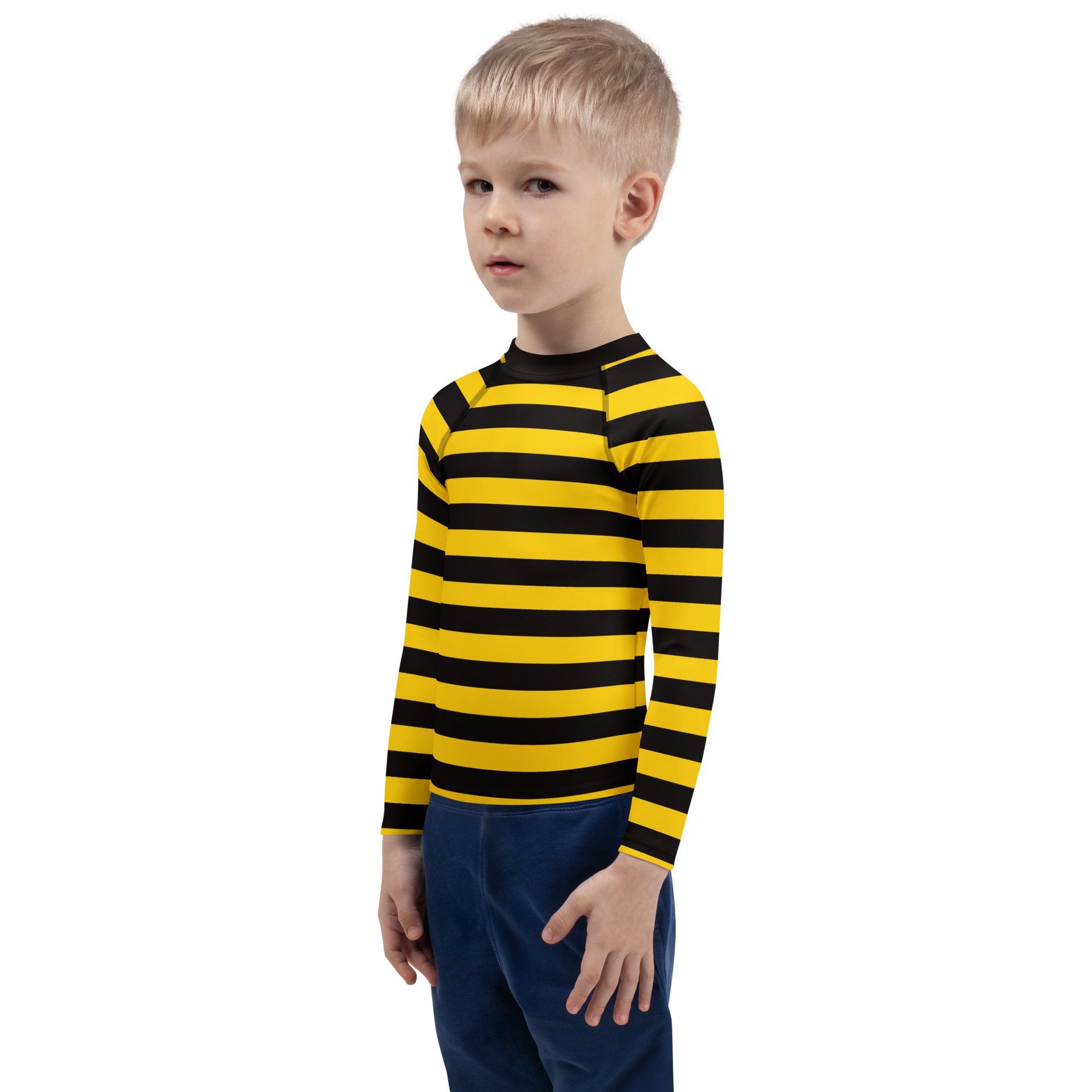 Kids Bee Stripe Long Sleeve Rash Guard Swim Shirt – Buttery Soft, Sun Safe UPF 50+ Protection, Quick Dry & 4-Way Stretch Comfort