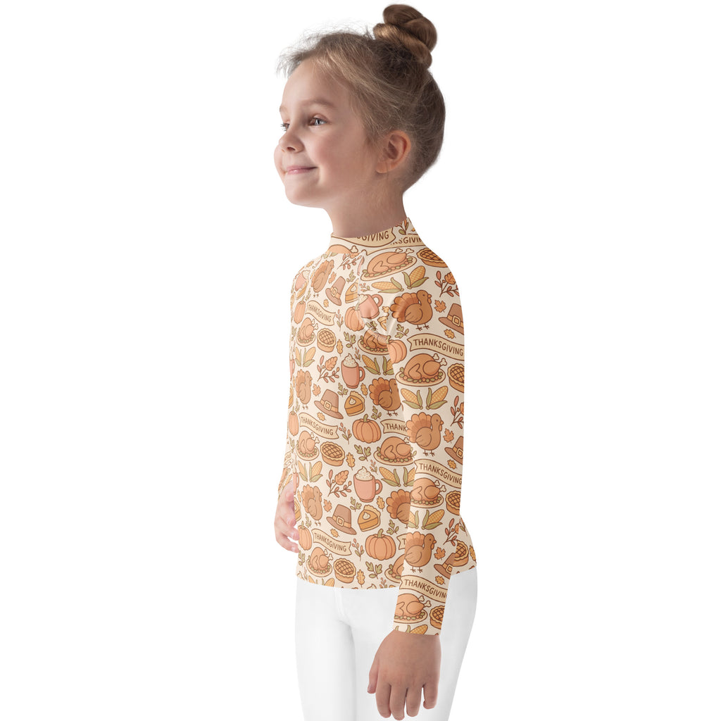 Kids Thanksgiving Turkey Long Sleeve Rash Guard Swim Shirt – Buttery Soft, Sun Safe UPF 50+ Protection, Quick Dry & 4-Way Stretch Comfort
