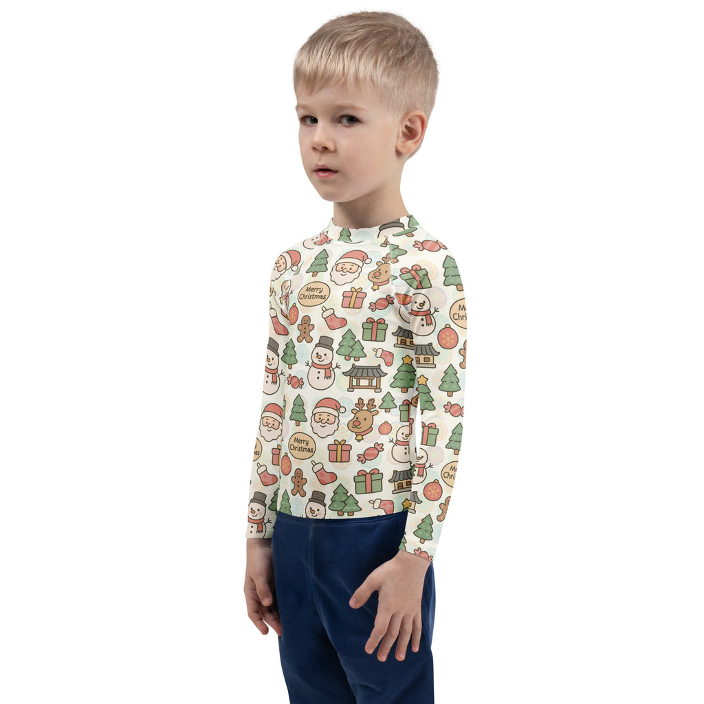 Kids Pastel Christmas Long Sleeve Rash Guard Swim Shirt – Buttery Soft, Sun Safe UPF 50+ Protection, Quick Dry & 4-Way Stretch Comfort
