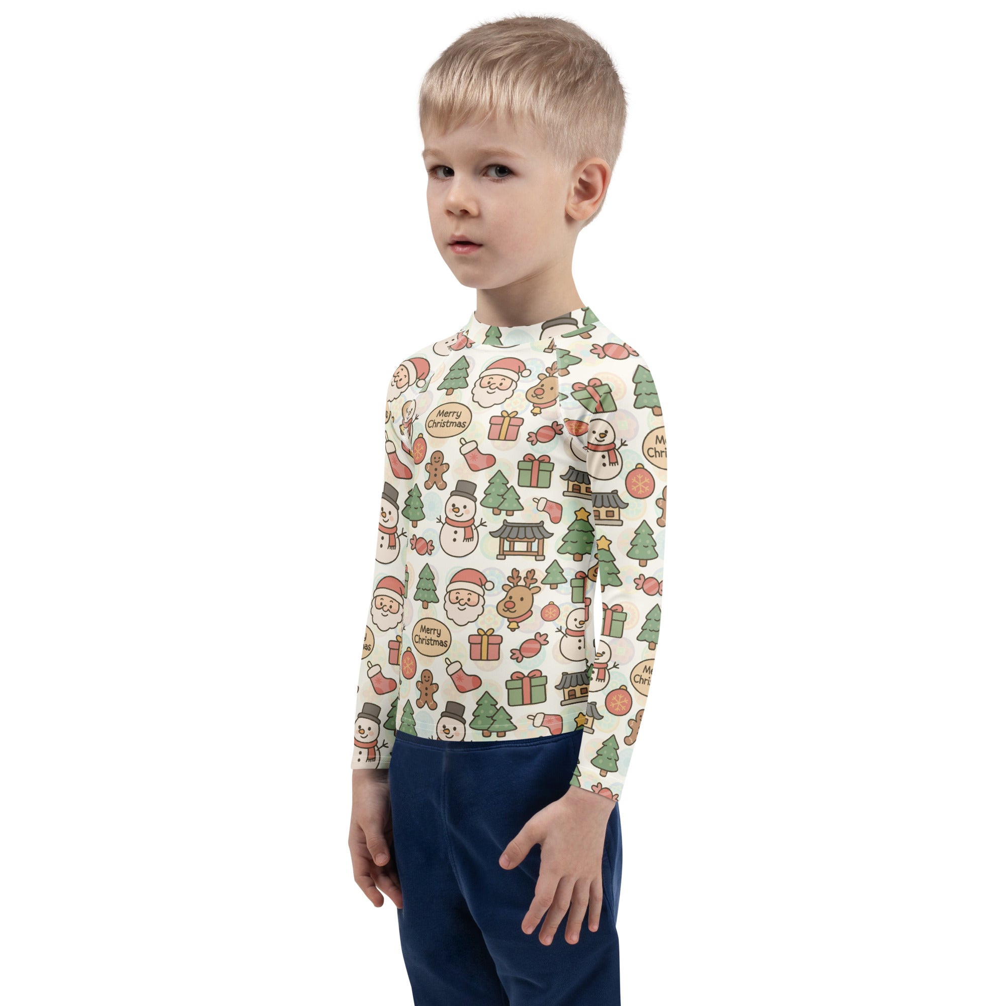 Kids Pastel Christmas Long Sleeve Rash Guard Swim Shirt – Buttery Soft, Sun Safe UPF 50+ Protection, Quick Dry & 4-Way Stretch Comfort