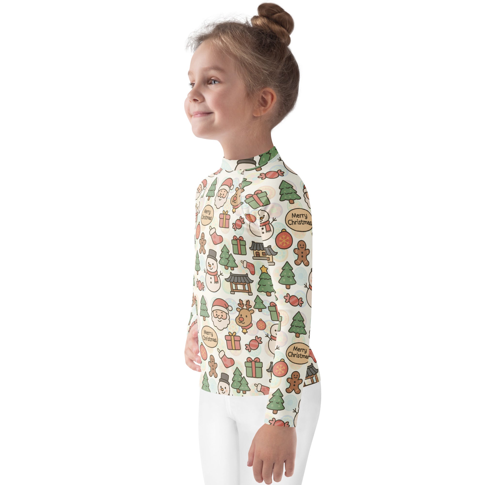 Kids Pastel Christmas Long Sleeve Rash Guard Swim Shirt – Buttery Soft, Sun Safe UPF 50+ Protection, Quick Dry & 4-Way Stretch Comfort
