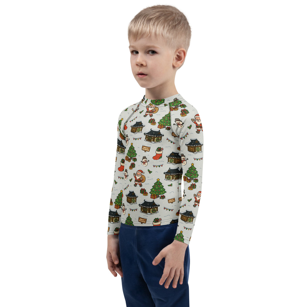 Kids Christmas Village Long Sleeve Rash Guard Swim Shirt – Buttery Soft, Sun Safe UPF 50+ Protection, Quick Dry & 4-Way Stretch Comfort