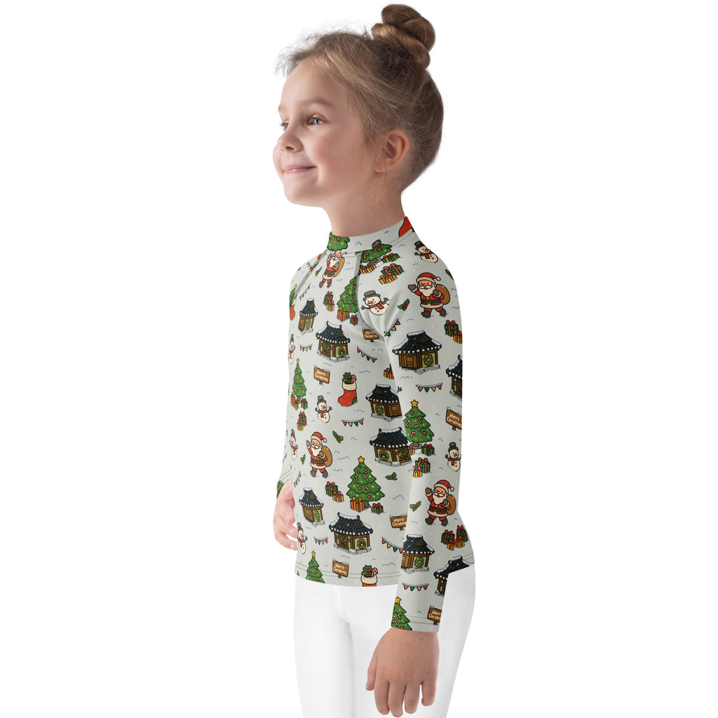 Kids Christmas Village Long Sleeve Rash Guard Swim Shirt – Buttery Soft, Sun Safe UPF 50+ Protection, Quick Dry & 4-Way Stretch Comfort