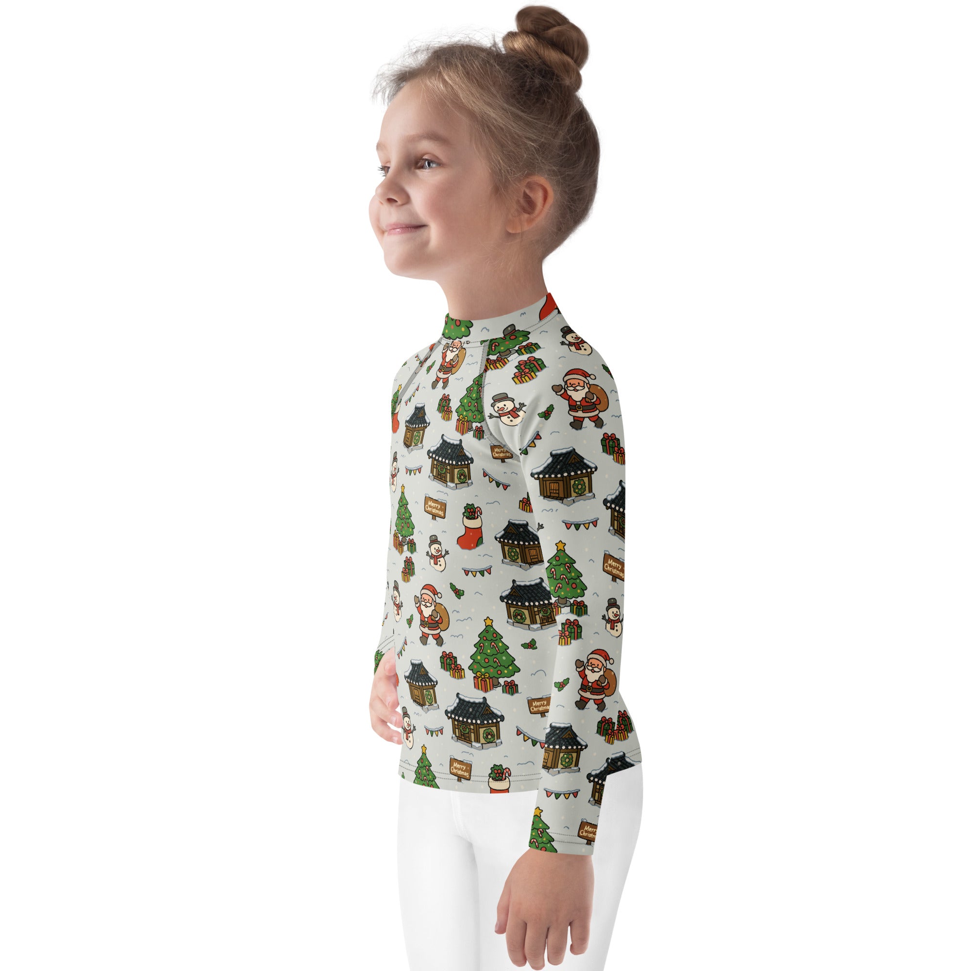 Kids Christmas Village Long Sleeve Rash Guard Swim Shirt – Buttery Soft, Sun Safe UPF 50+ Protection, Quick Dry & 4-Way Stretch Comfort