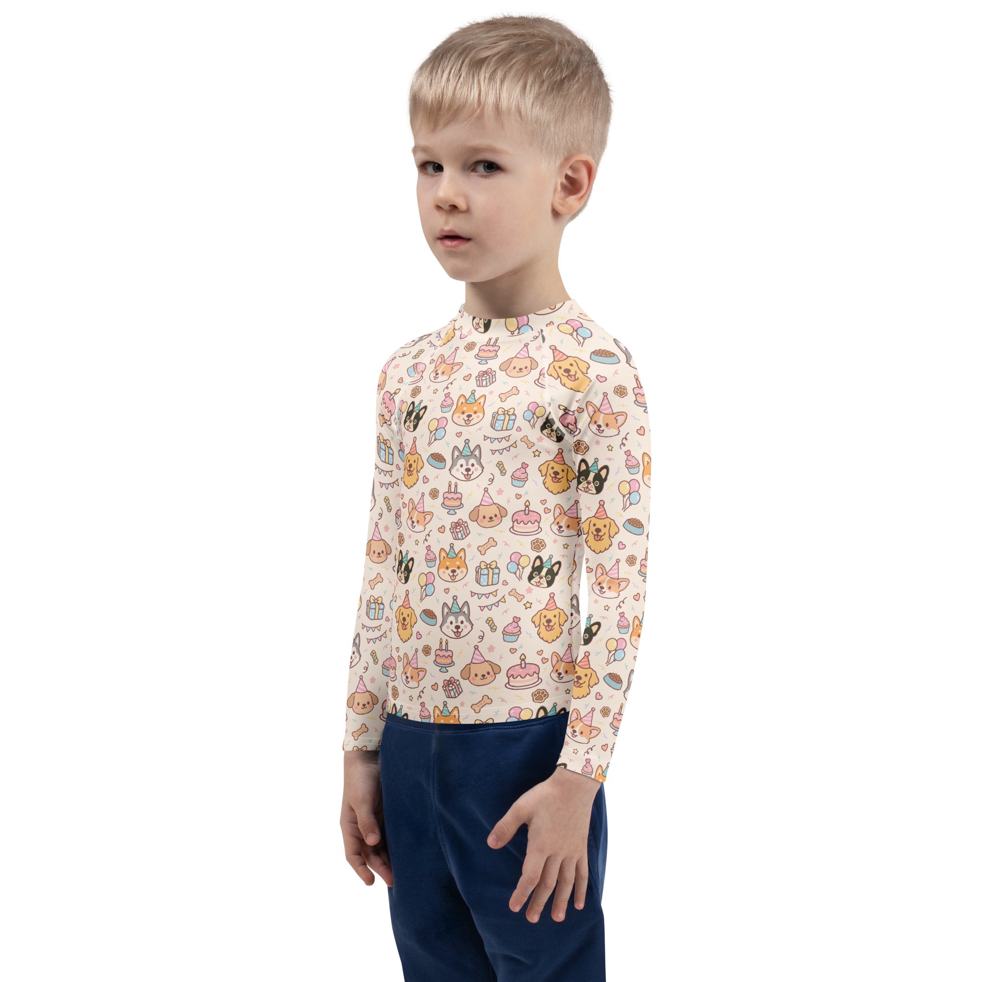 Kids Puppy Birthday Long Sleeve Rash Guard Swim Shirt – Buttery Soft, Sun Safe UPF 50+ Protection, Quick Dry & 4-Way Stretch Comfort
