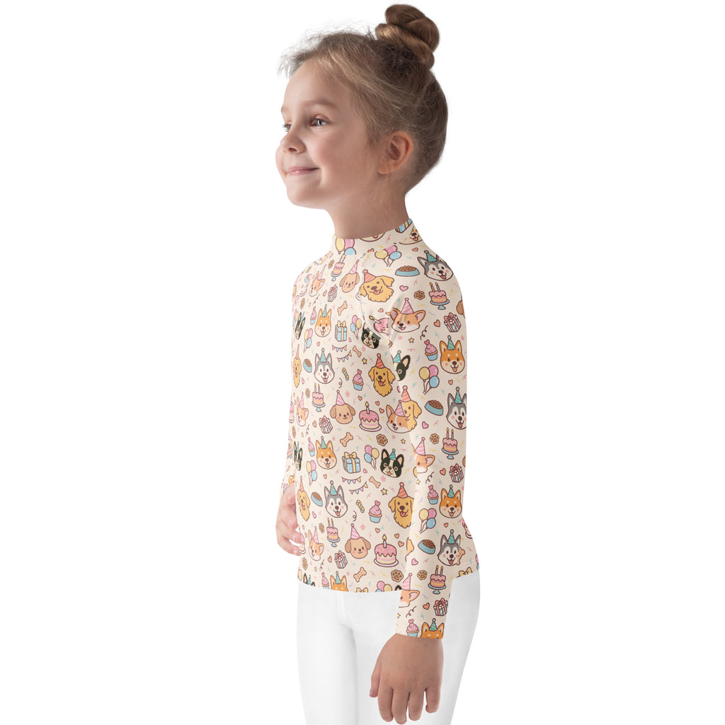 Kids Puppy Birthday Long Sleeve Rash Guard Swim Shirt – Buttery Soft, Sun Safe UPF 50+ Protection, Quick Dry & 4-Way Stretch Comfort