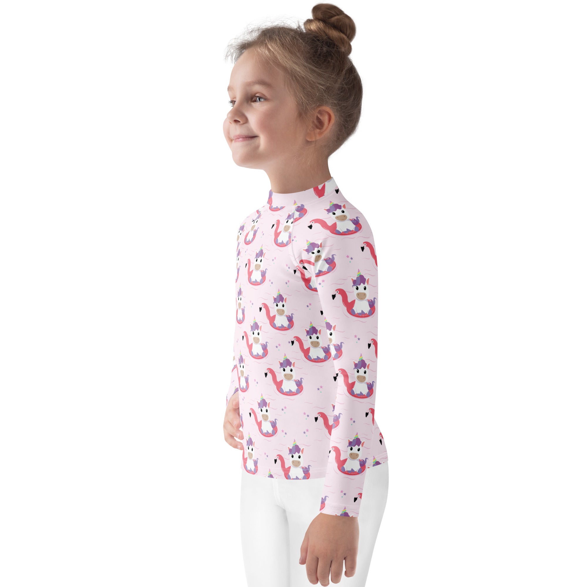 Girls Pink Unicorn Flamingo Long Sleeve Rash Guard Swim Shirt – Buttery Soft, Sun Safe UPF 50+ Protection, Quick Dry & 4-Way Stretch Comfort