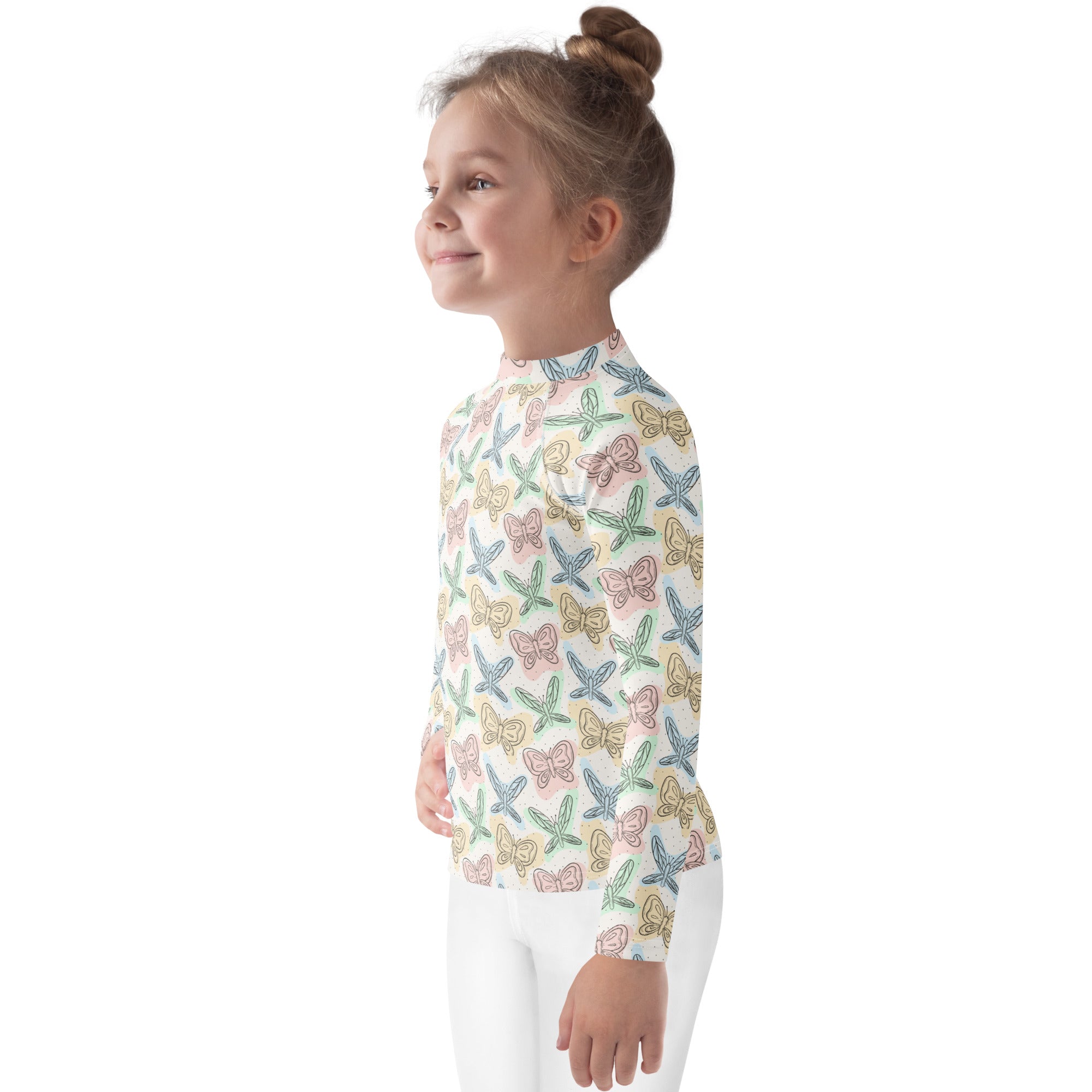 Girls Pastel Butterfly Long Sleeve Rash Guard Swim Shirt – Buttery Soft, Sun Safe UPF 50+ Protection, Quick Dry & 4-Way Stretch Comfort