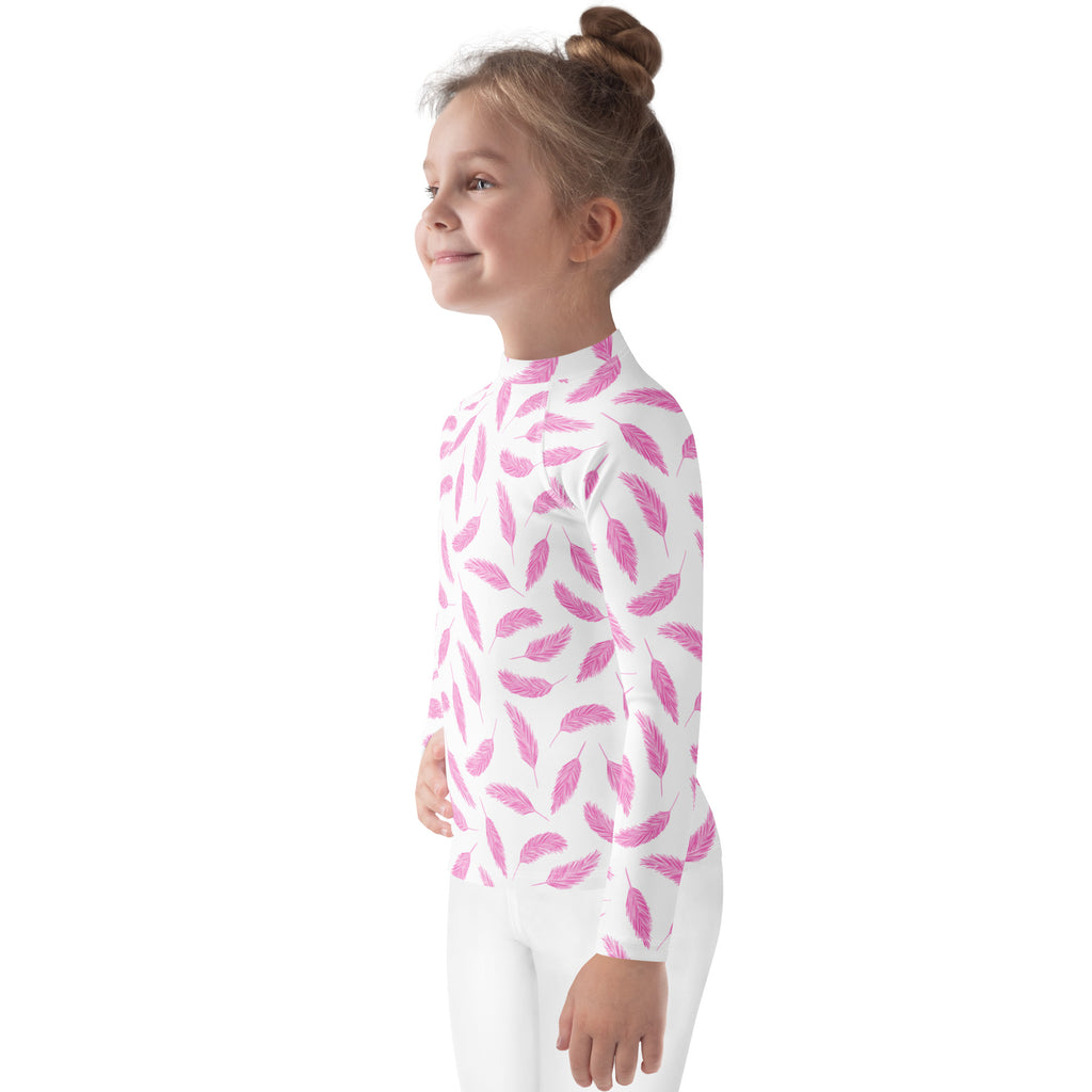 Girls Flamingo Feathers Long Sleeve Rash Guard Swim Shirt – Buttery Soft, Sun Safe UPF 50+ Protection, Quick Dry & 4-Way Stretch Comfort