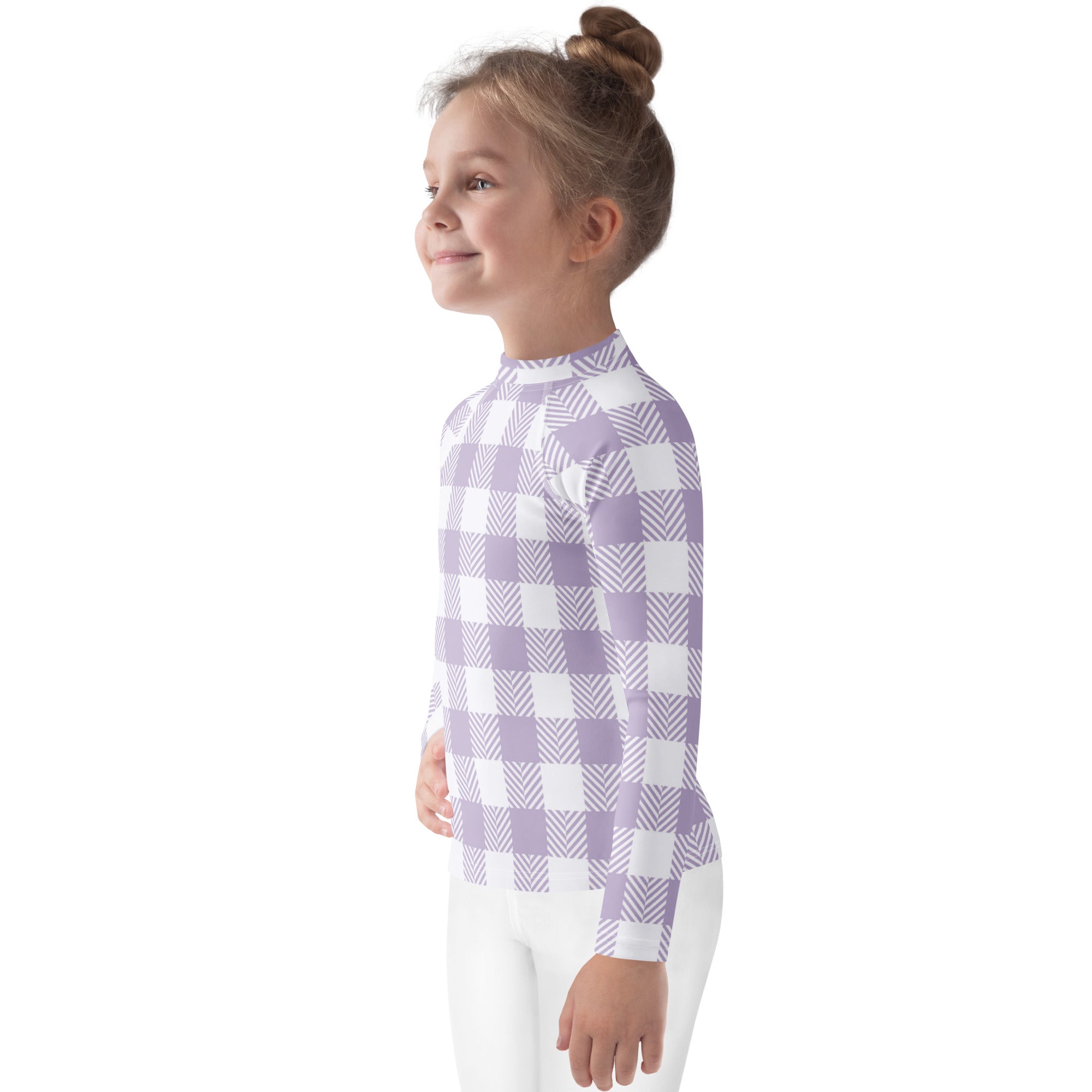 Girls Lavender Gingham Long Sleeve Rash Guard Swim Shirt – Buttery Soft, Sun Safe UPF 50+ Protection, Quick Dry & 4-Way Stretch Comfort