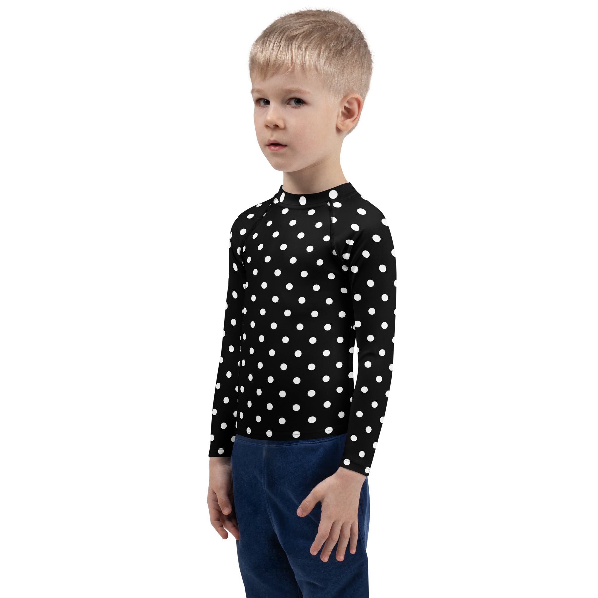 Kids Black Polka Dot Long Sleeve Rash Guard Swim Shirt – Buttery Soft, Sun Safe UPF 50+ Protection, Quick Dry & 4-Way Stretch Comfort