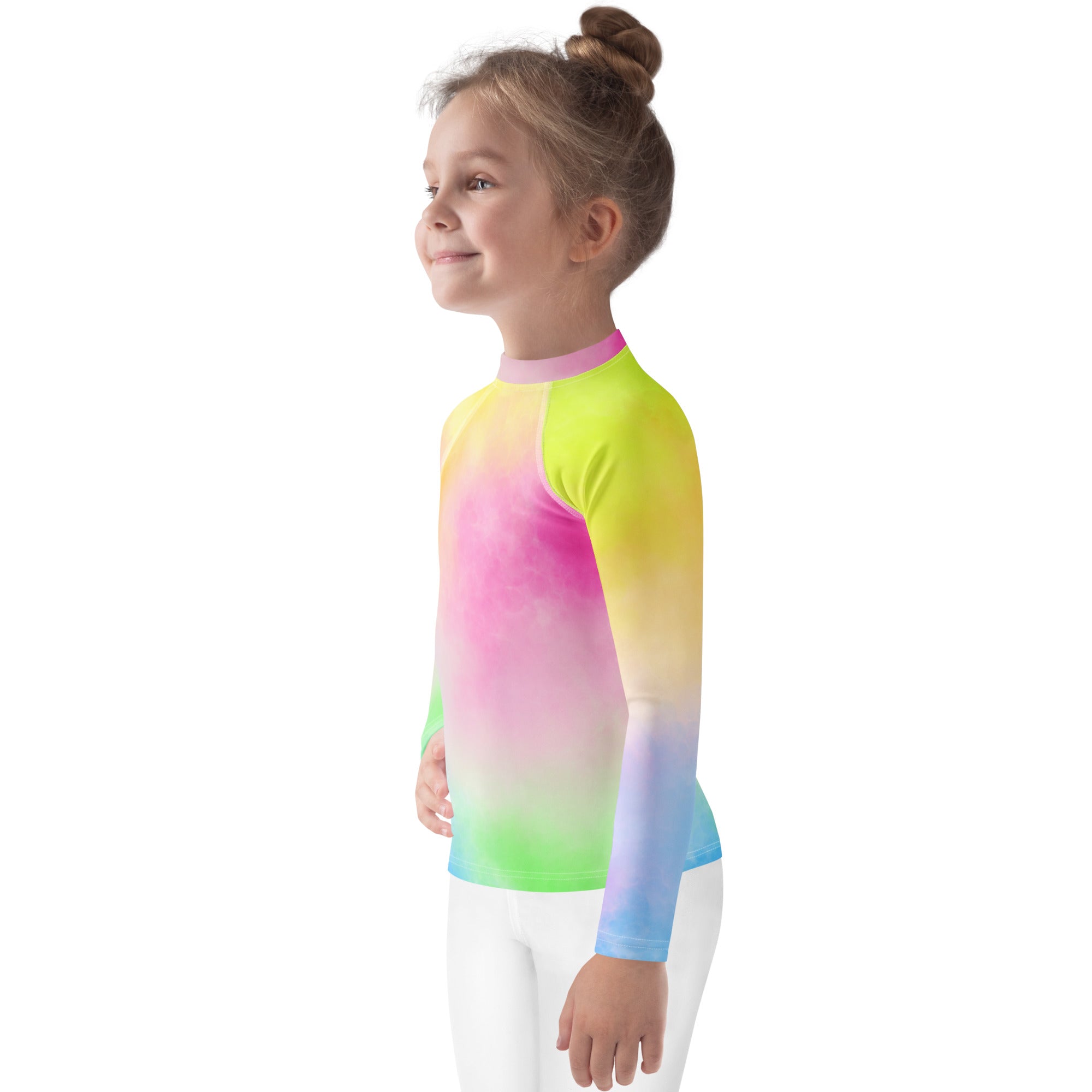 Girls Pastel Rainbow Tie Dye Long Sleeve Rash Guard Swim Shirt – Buttery Soft, Sun Safe UPF 50+ Protection, Quick Dry & 4-Way Stretch Comfort