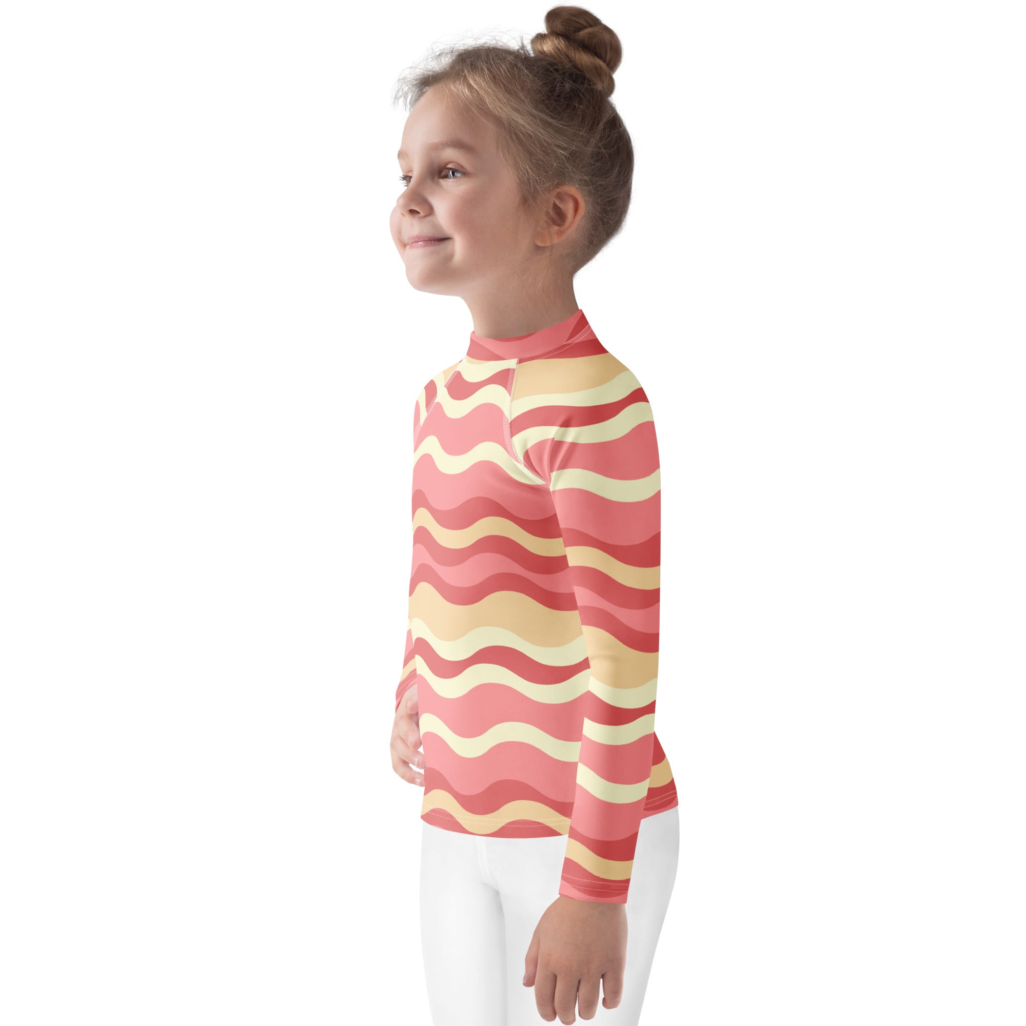 Kids Retro Pink Sand Waves Long Sleeve Rash Guard Swim Shirt – Buttery Soft, Sun Safe UPF 50+ Protection, Quick Dry & 4-Way Stretch Comfort