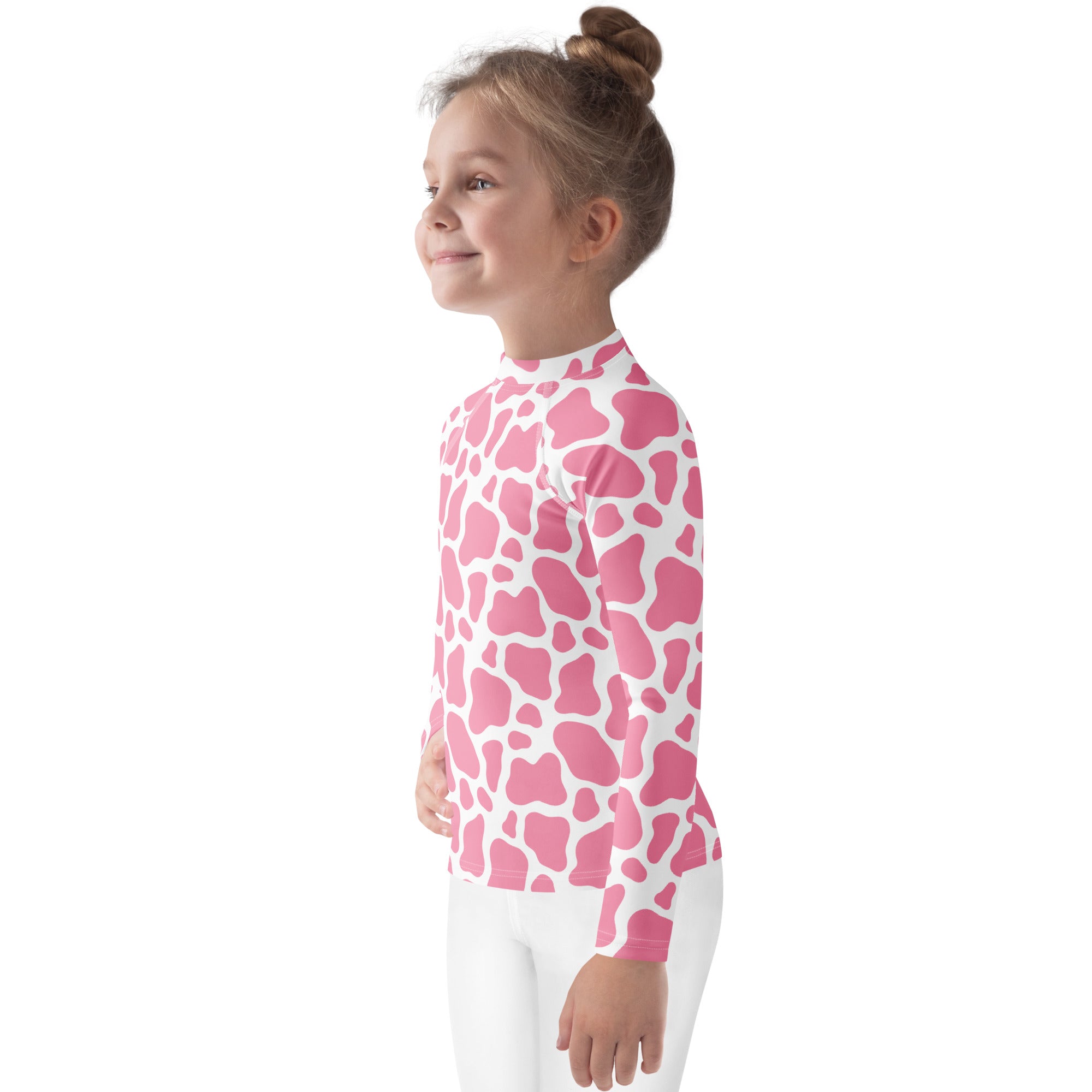 Girls Pink Cow Long Sleeve Rash Guard Swim Shirt – Buttery Soft, Sun Safe UPF 50+ Protection, Quick Dry & 4-Way Stretch Comfort