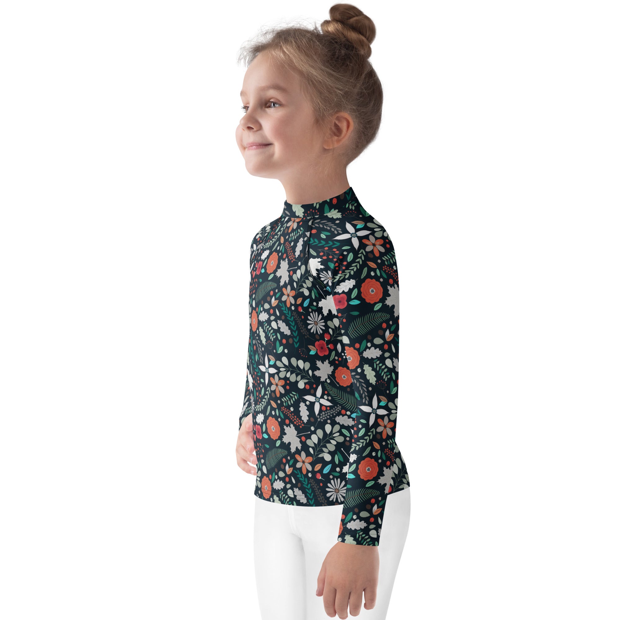 Kids Tropical Midnight Wildflowers Long Sleeve Rash Guard Swim Shirt – Buttery Soft, Sun Safe UPF 50+ Protection, Quick Dry & 4-Way Stretch Comfort