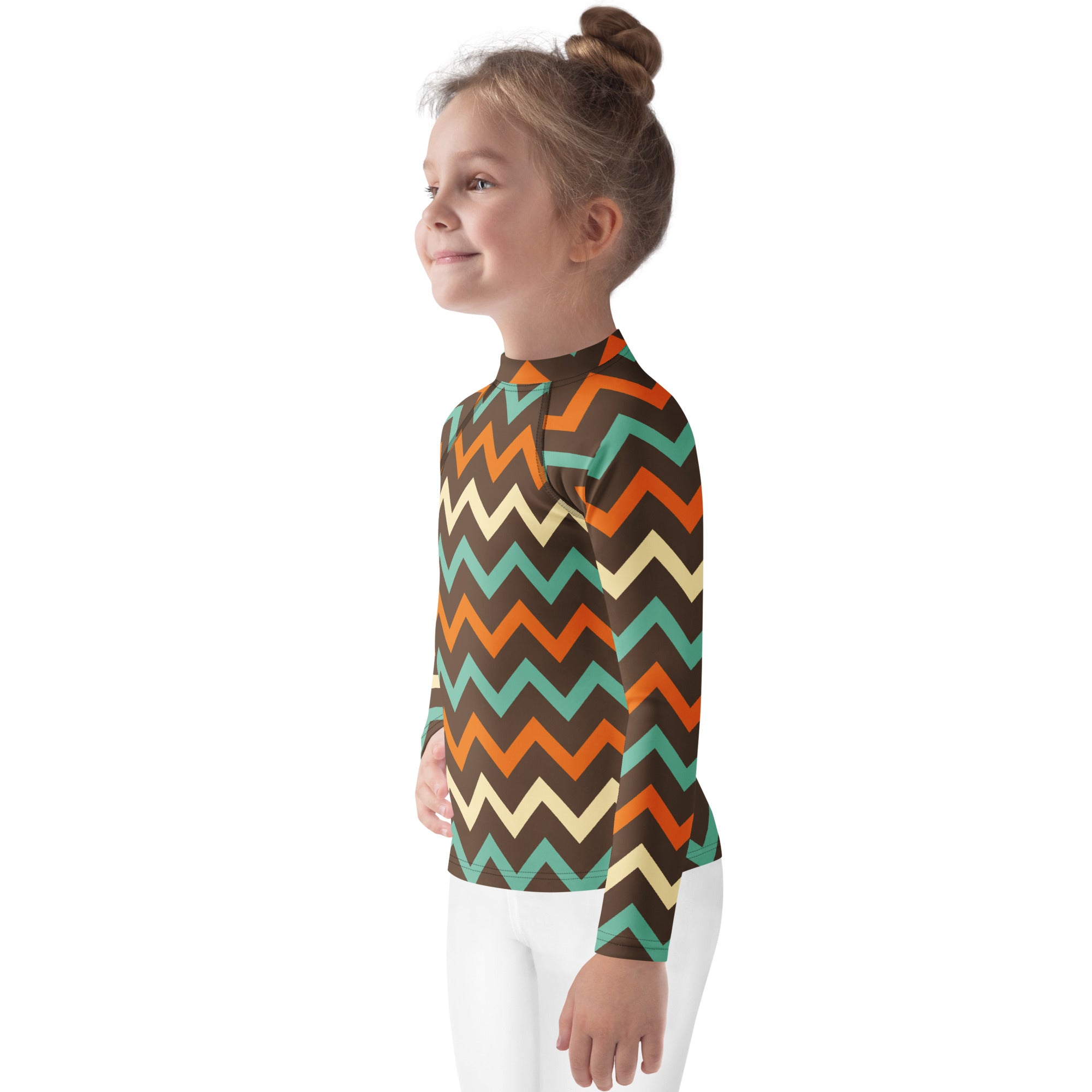 Kids Retro Chevron Long Sleeve Rash Guard Swim Shirt – Buttery Soft, Sun Safe UPF 50+ Protection, Quick Dry & 4-Way Stretch Comfort