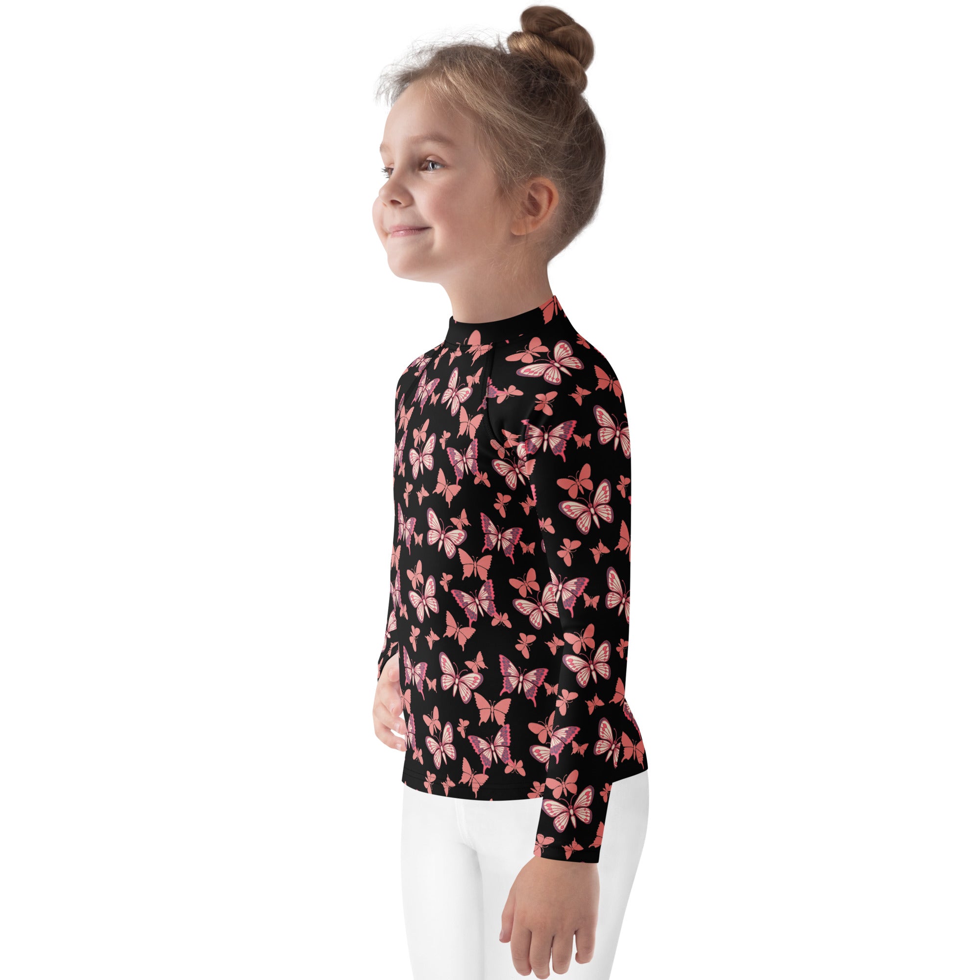 Girls Pink Butterfly Long Sleeve Rash Guard Swim Shirt – Buttery Soft, Sun Safe UPF 50+ Protection, Quick Dry & 4-Way Stretch Comfort