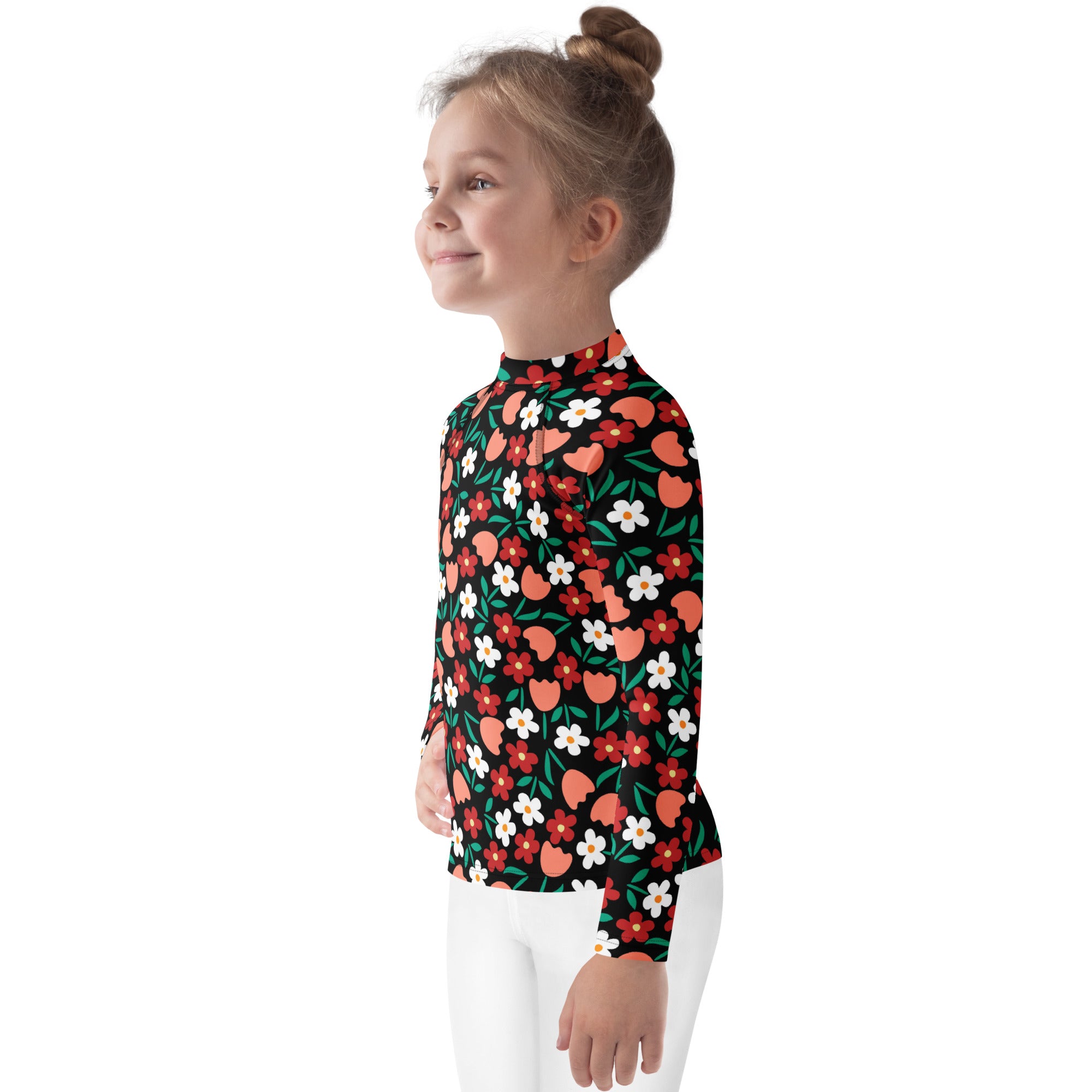 Kids Retro Floral Long Sleeve Rash Guard Swim Shirt – Buttery Soft, Sun Safe UPF 50+ Protection, Quick Dry & 4-Way Stretch Comfort